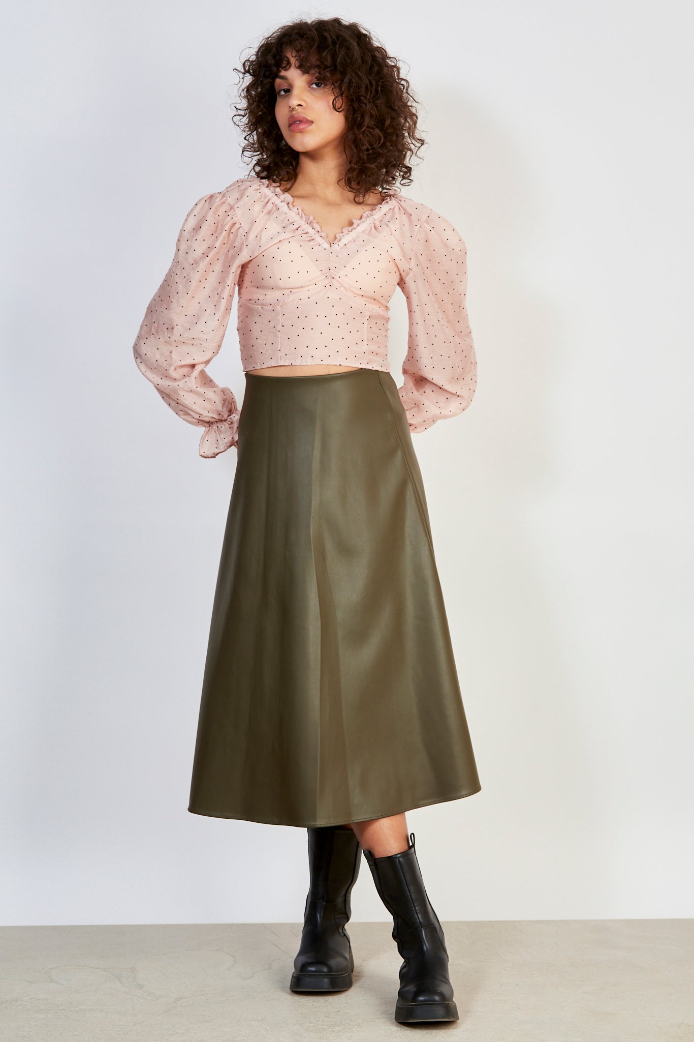 Pink and black polka dot blouse_4