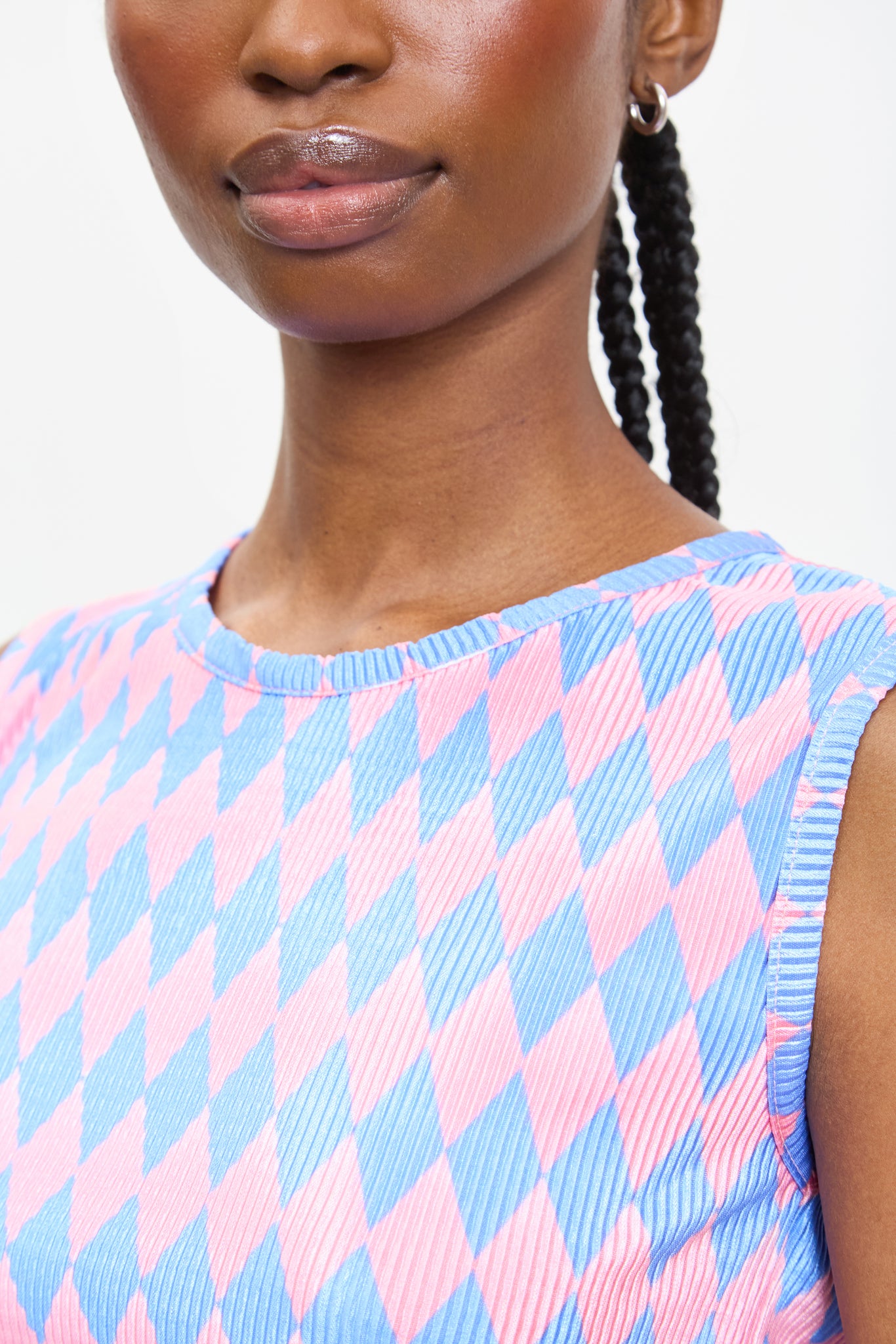 Pink and blue diamond print tank_3