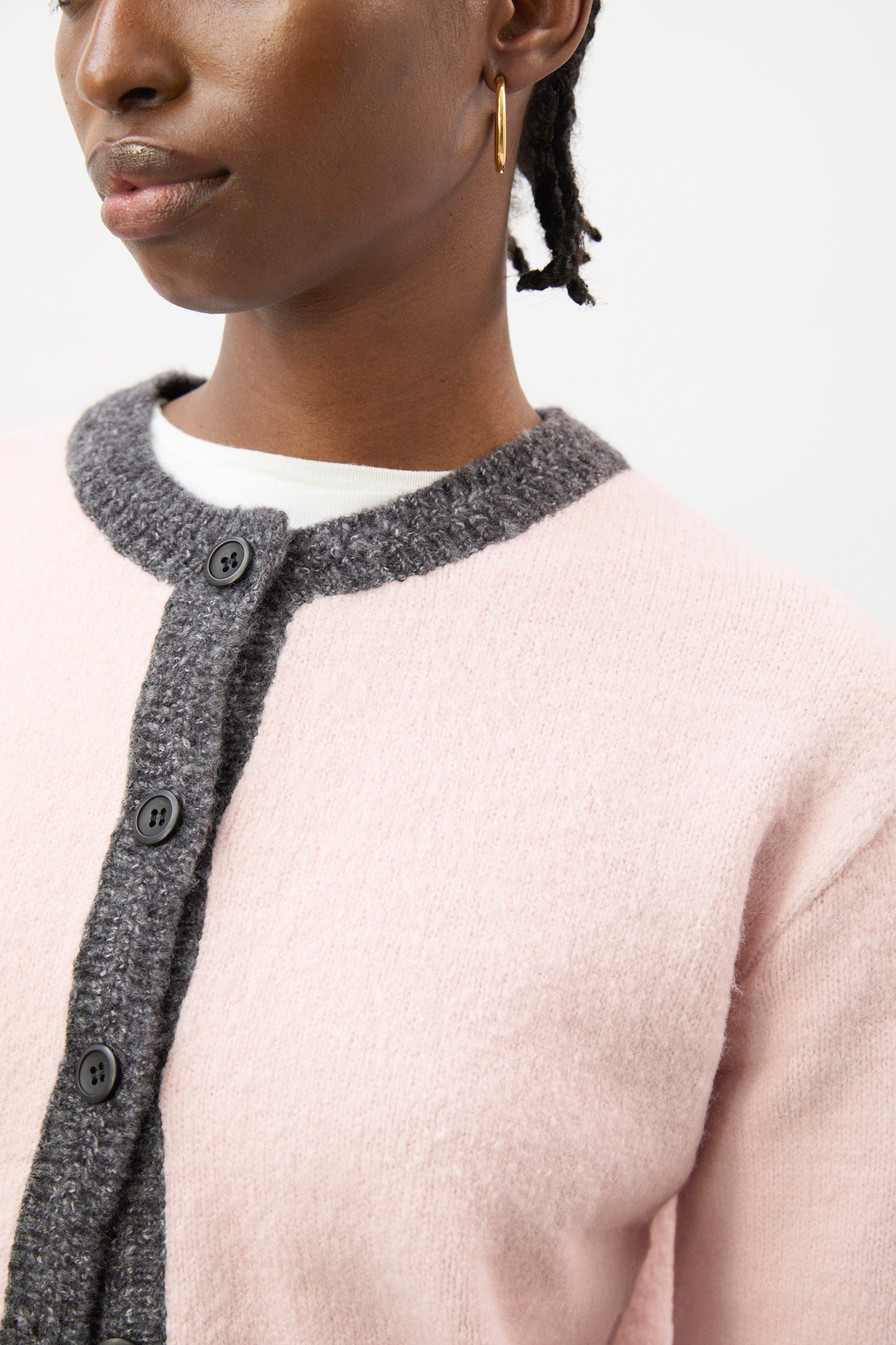 Pink and charcoal contrast trim cardigan_3