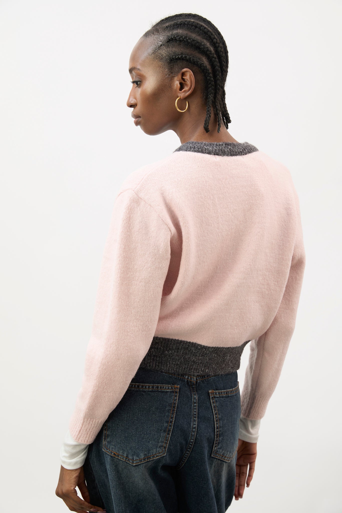 Pink and charcoal contrast trim cardigan_2
