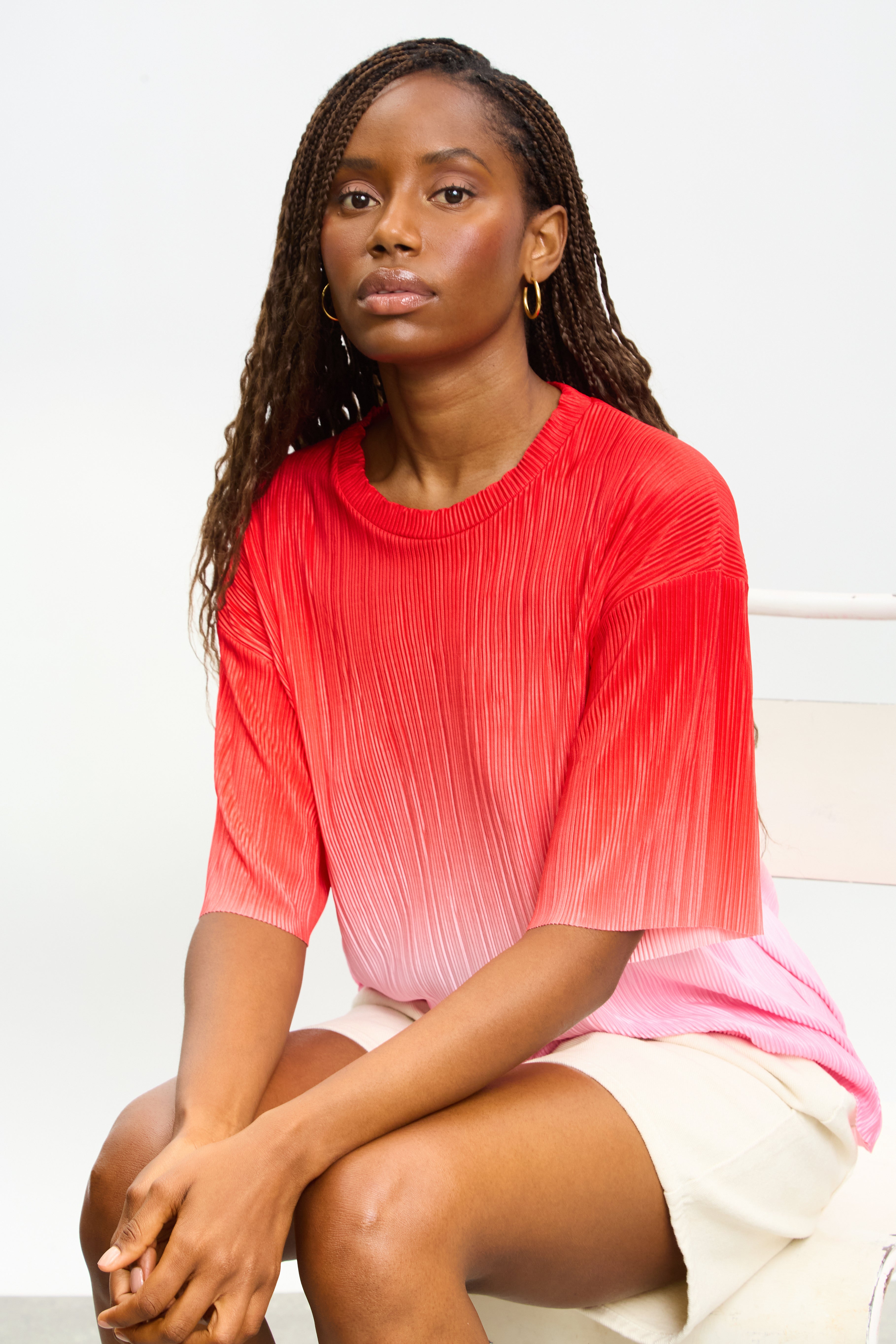 Pink and red bold ombre ribbed tee_5
