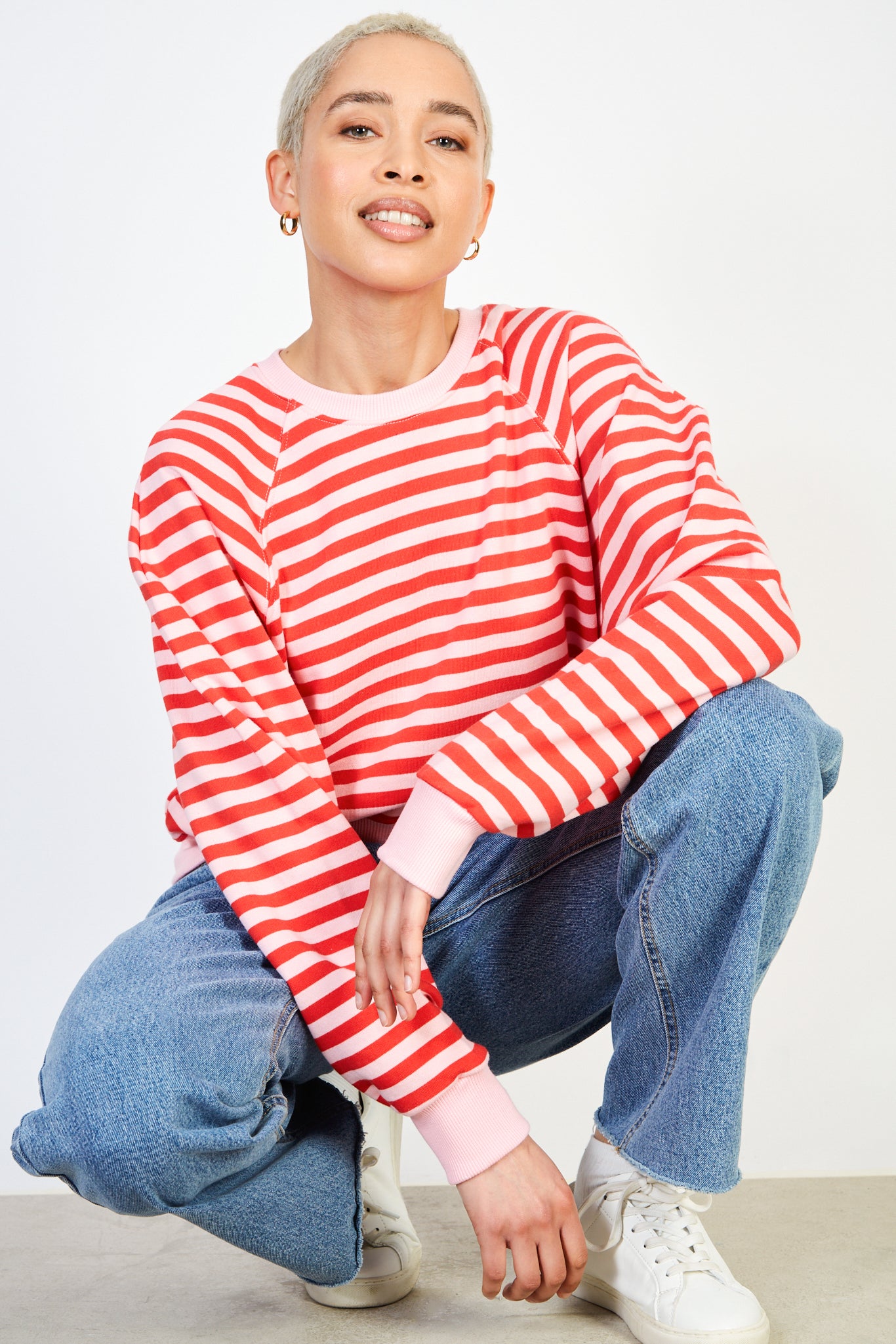 Pink and red horizontal stripe sweatshirt_1
