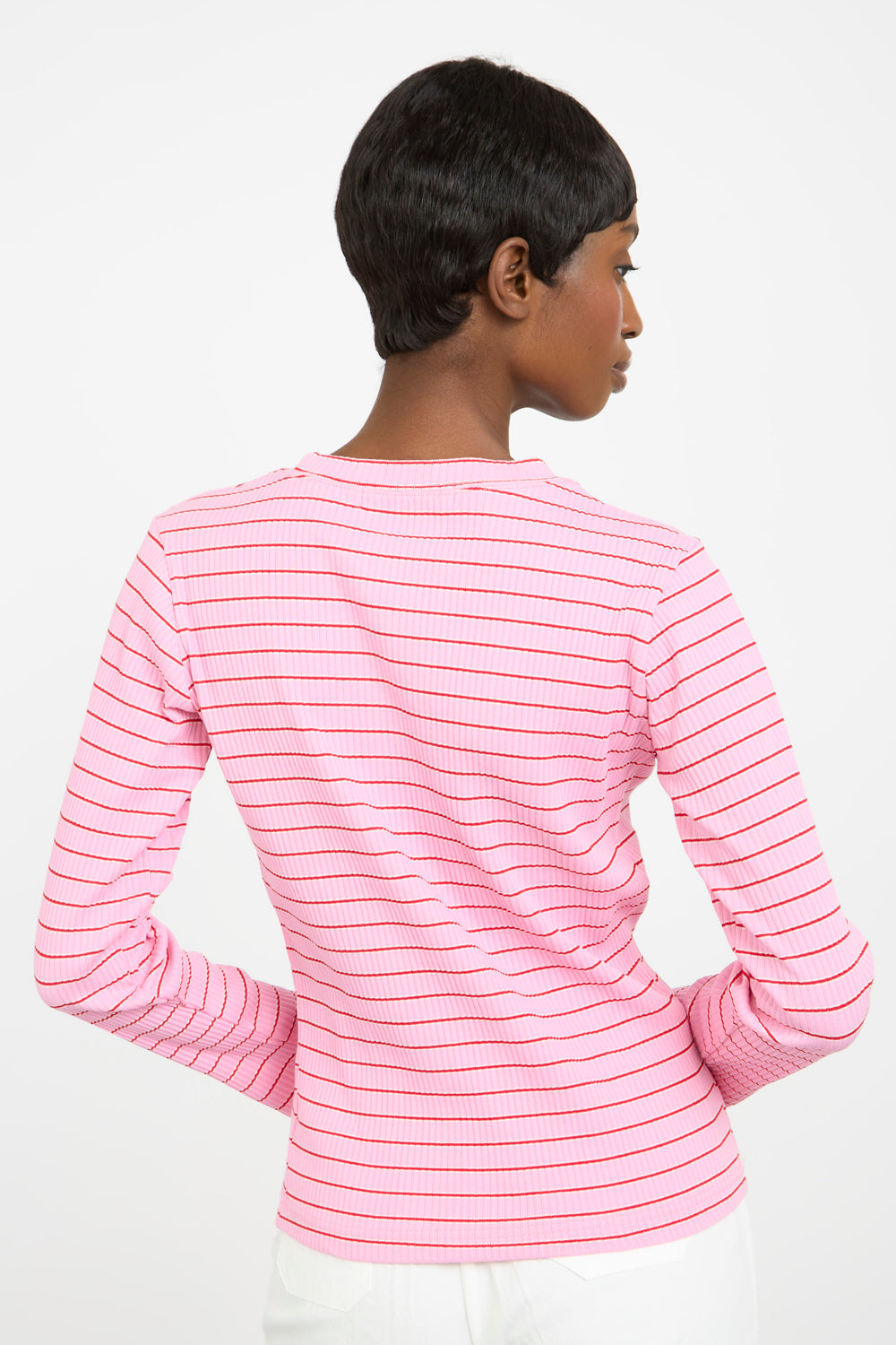 Pink and red tiny stripe long sleeve top_2