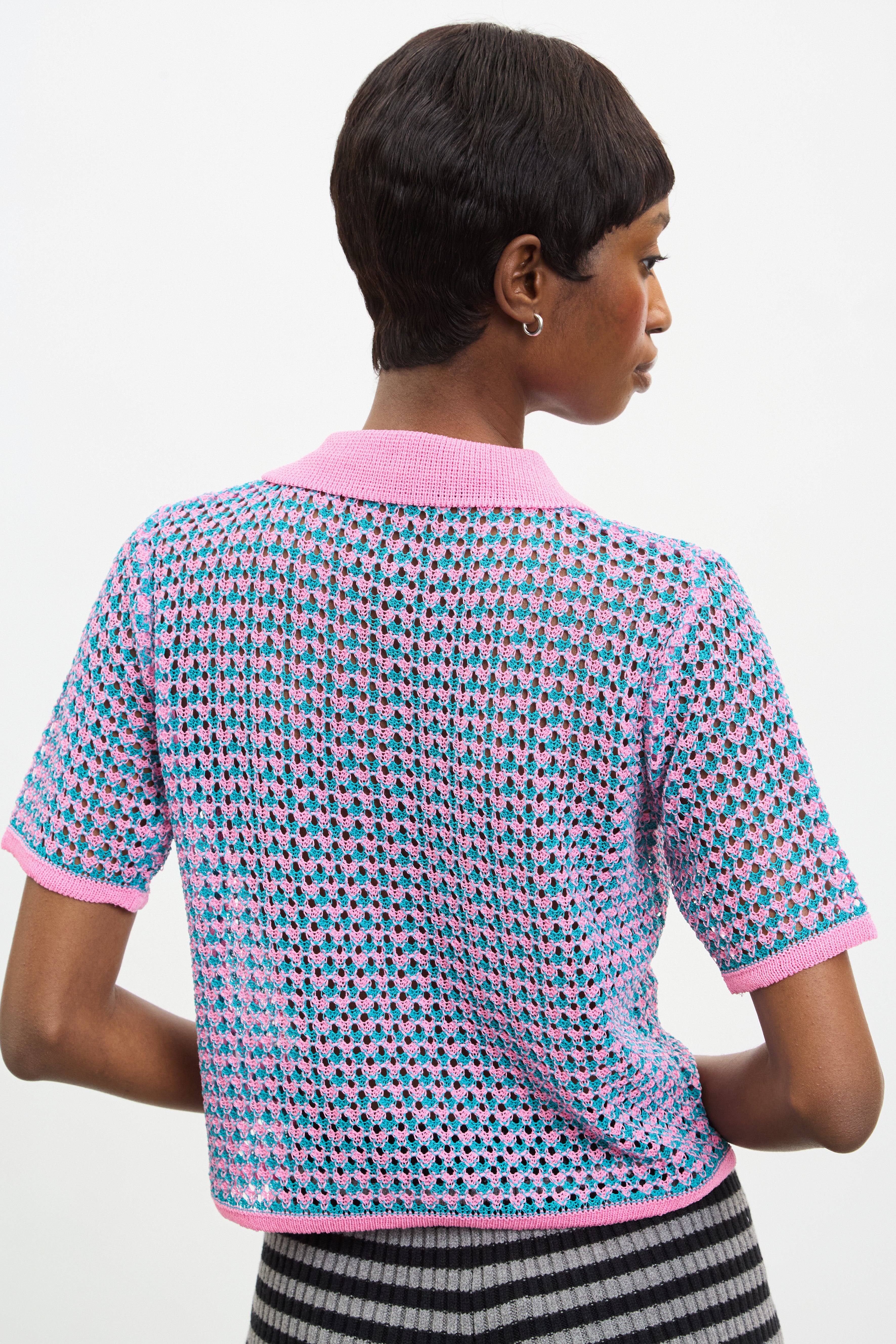 Pink and turquoise mix knit polo_2