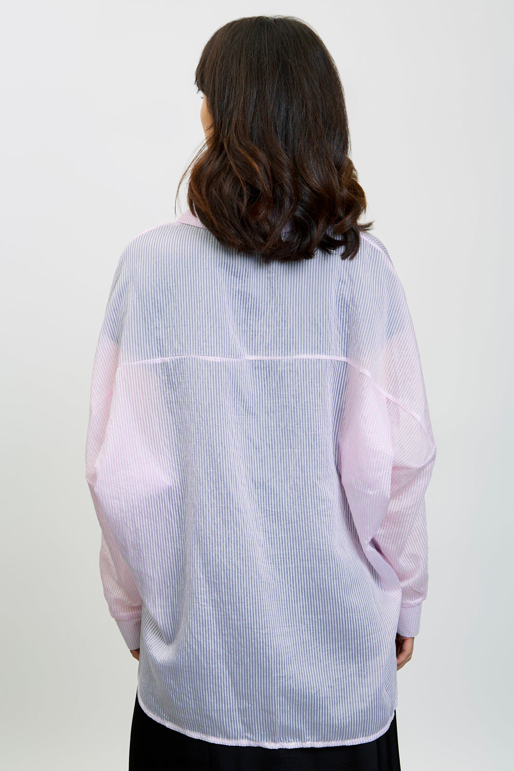 Pink and white semi sheer striped shirt_2