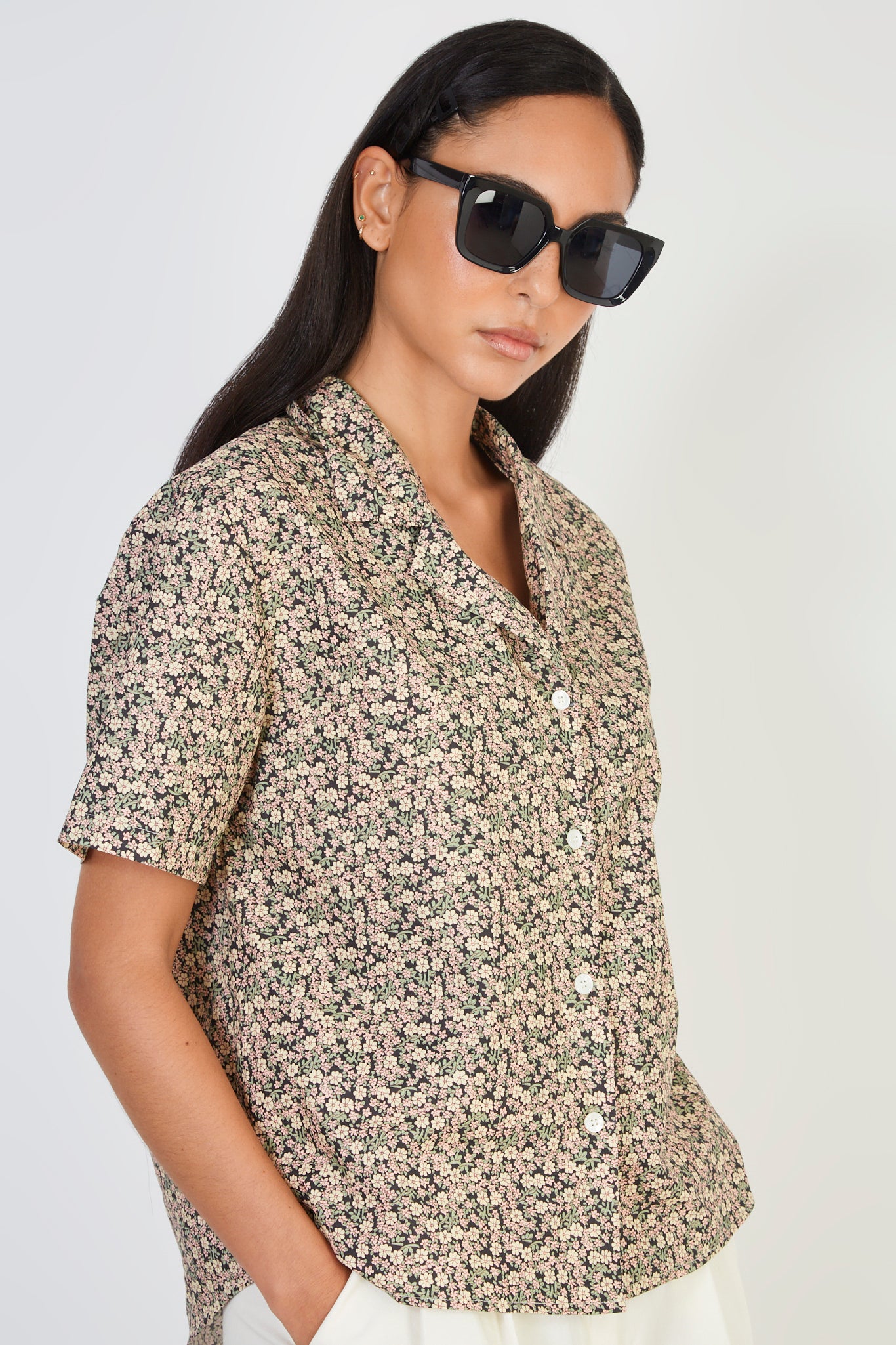 Pink and yellow ditsy floral shirt_1