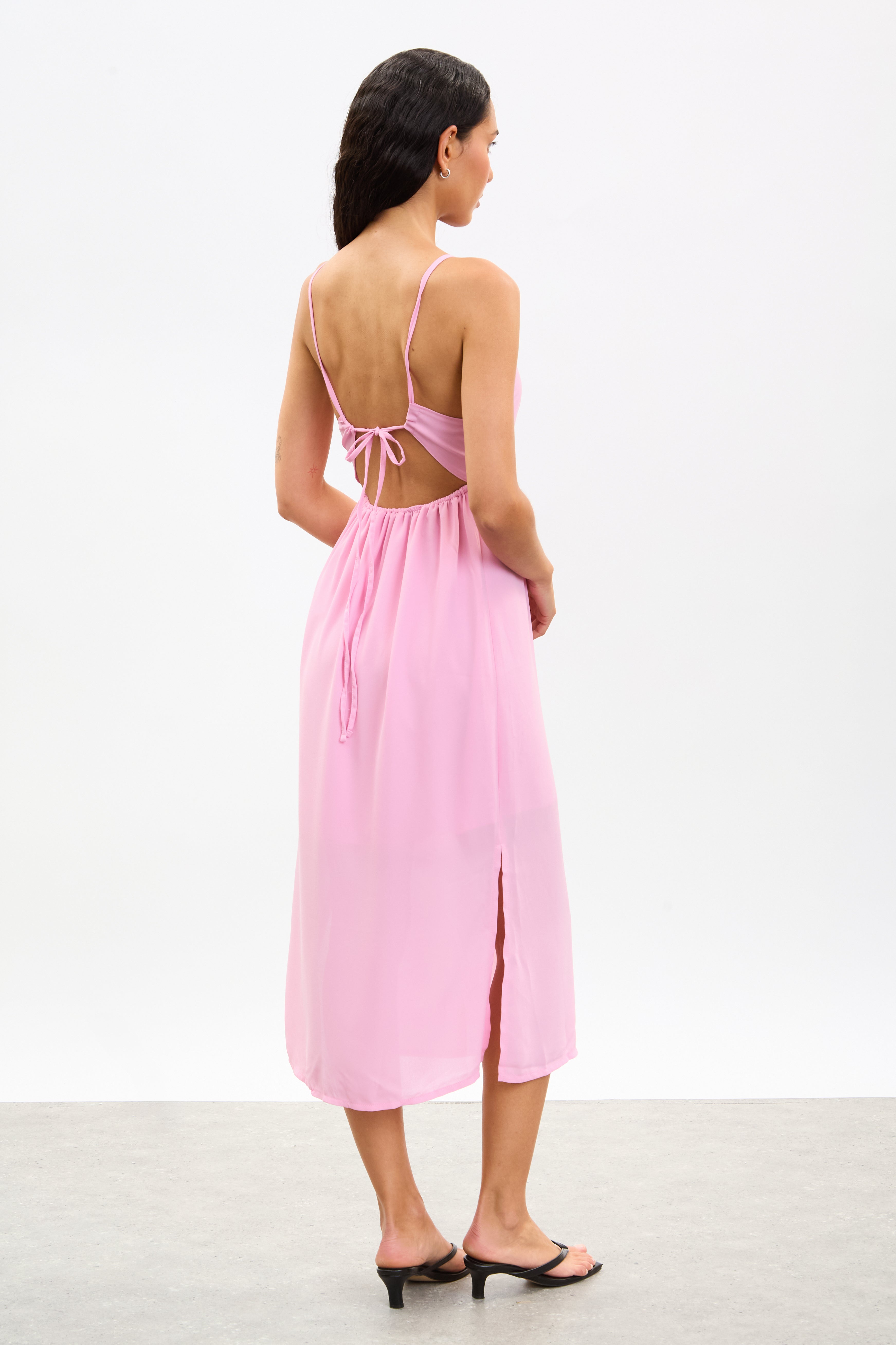 Pink cross tie back strappy dress_2