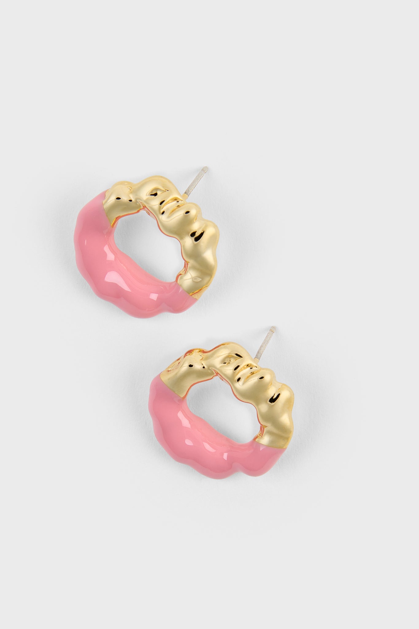 Pink enamel dipped gold organic circle earrings_1