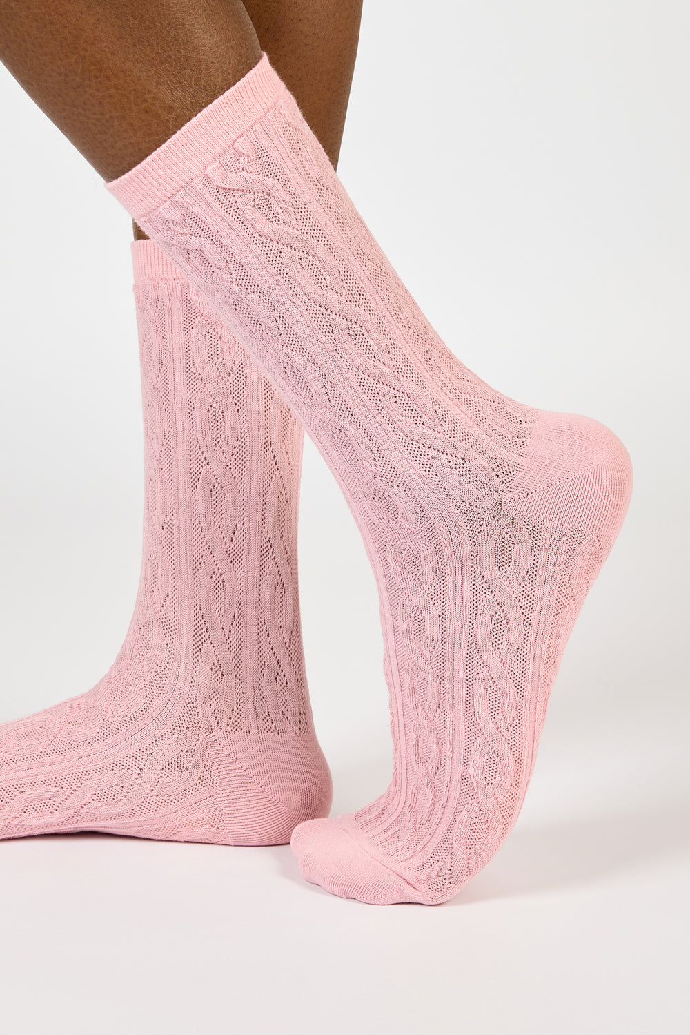 Pink mesh cableknit socks_1