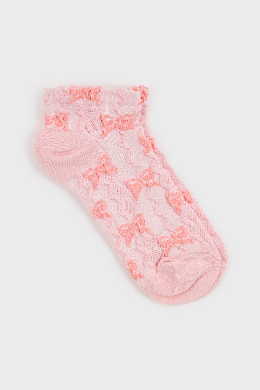 Pink semi sheer bow pop socks_1