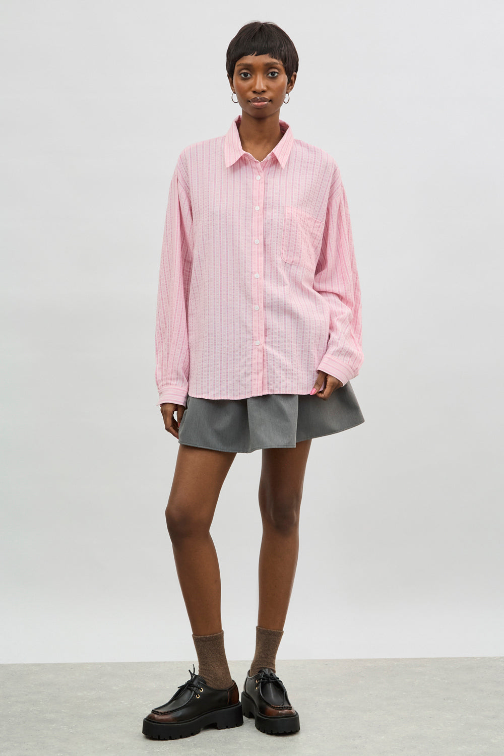 Pink textured multi striped shirt_4