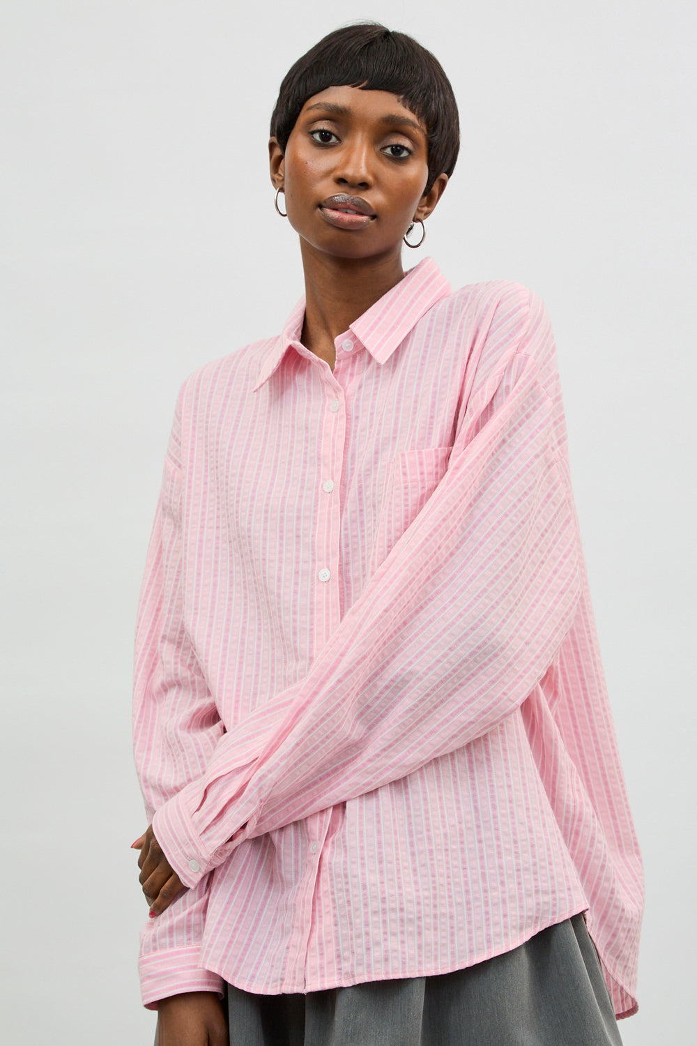 Pink textured multi striped shirt_1