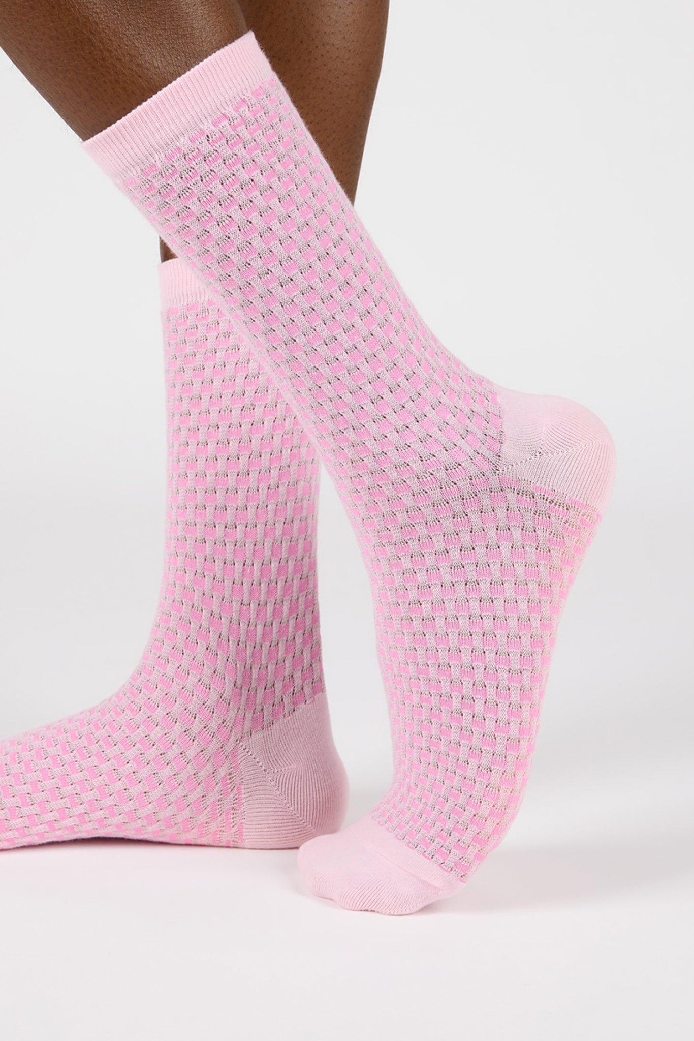 Pink two tone waffle socks_1