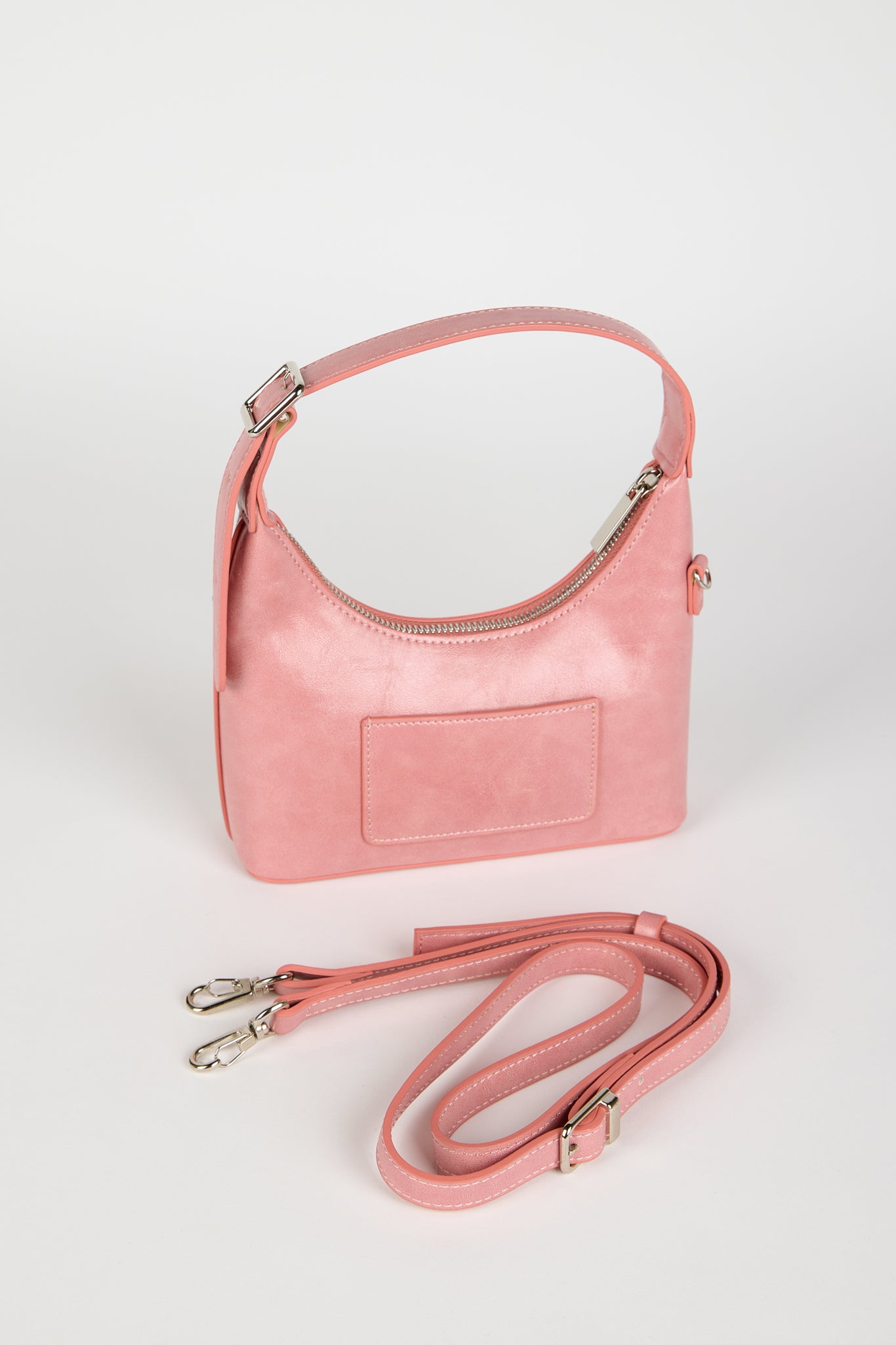 Pink vegan leather curved shoulder bag_6