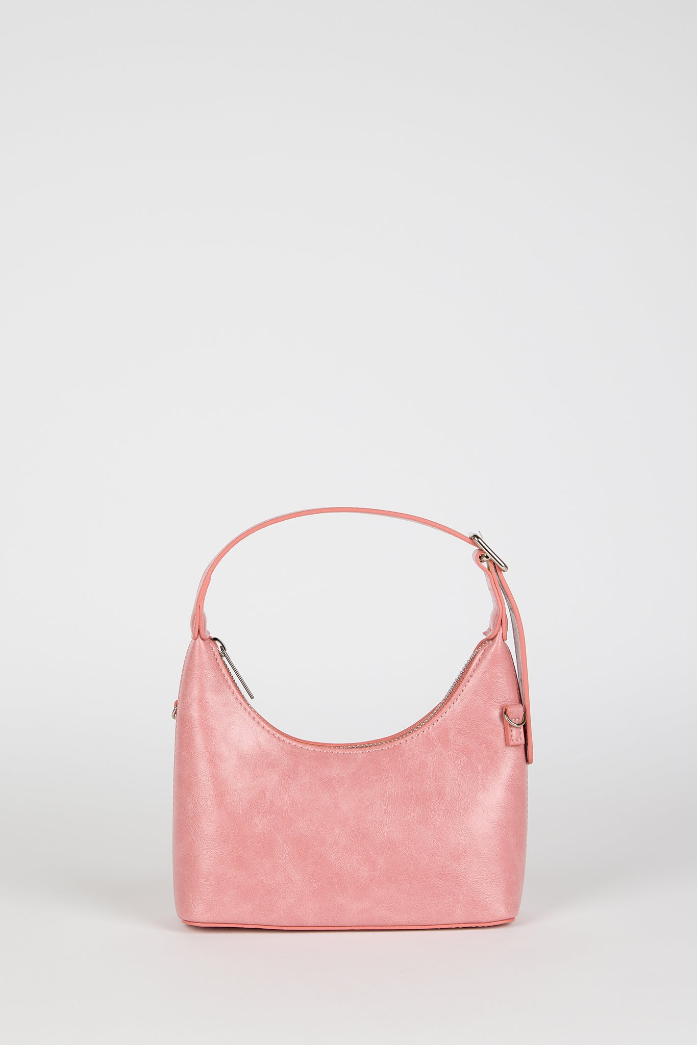 Pink vegan leather curved shoulder bag_1