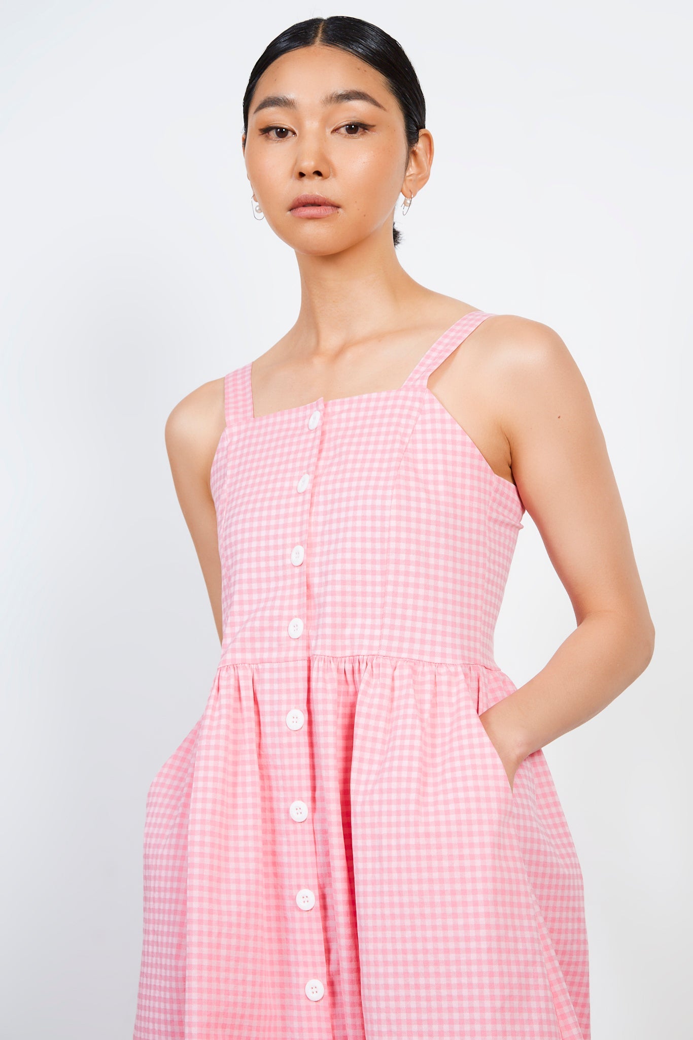 Pink gingham button front dress_3