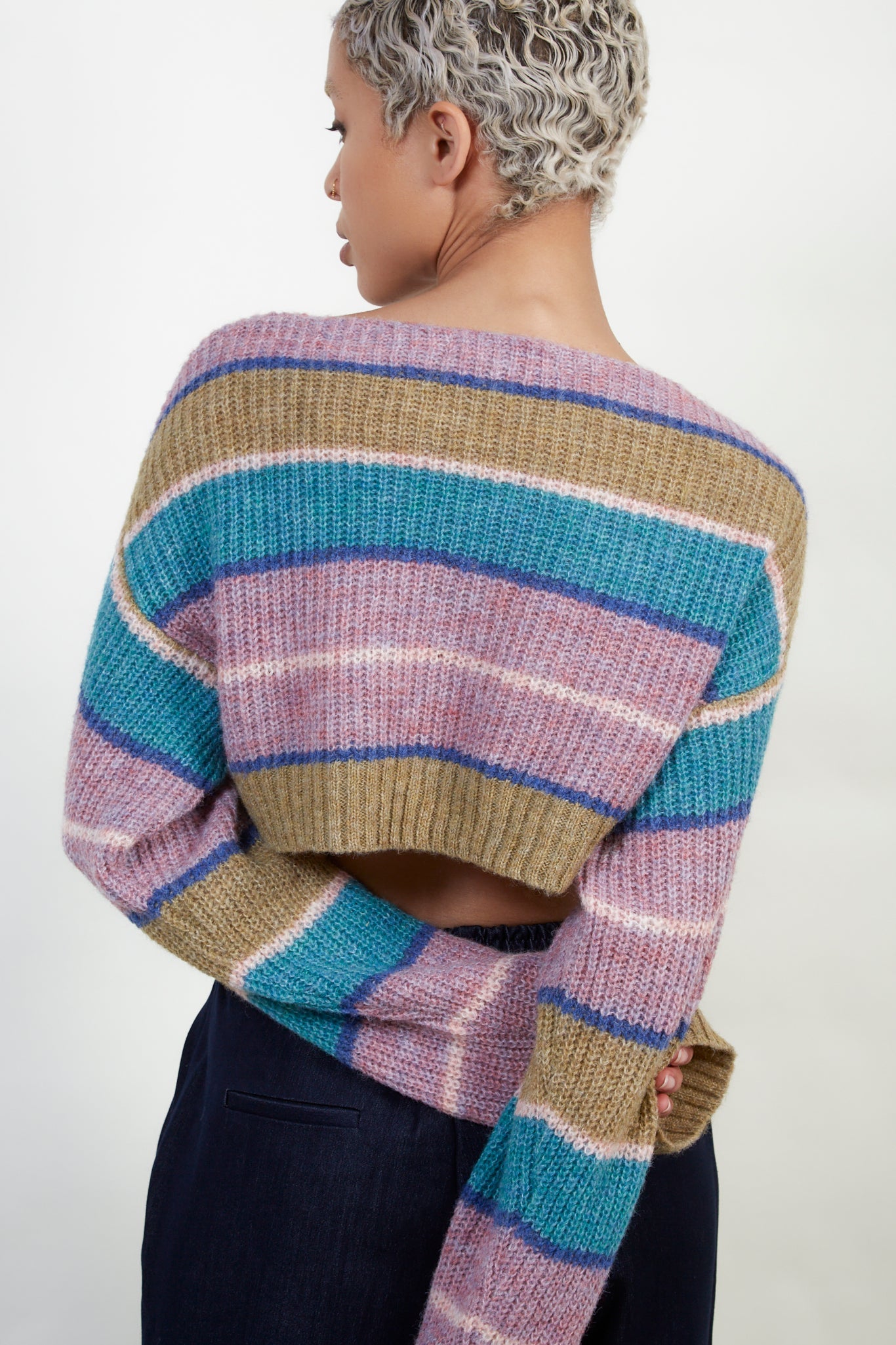 Pink multicolour block striped cropped jumper_3