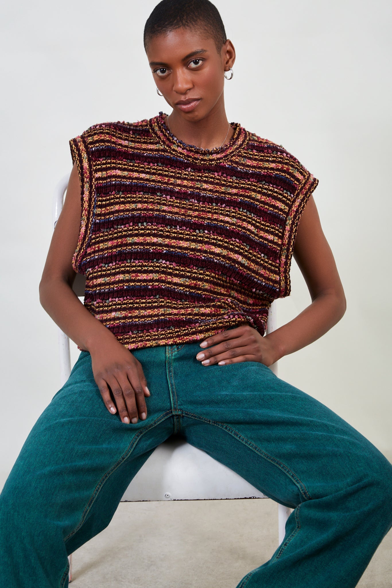 Pink multicolour striped knit vest_1