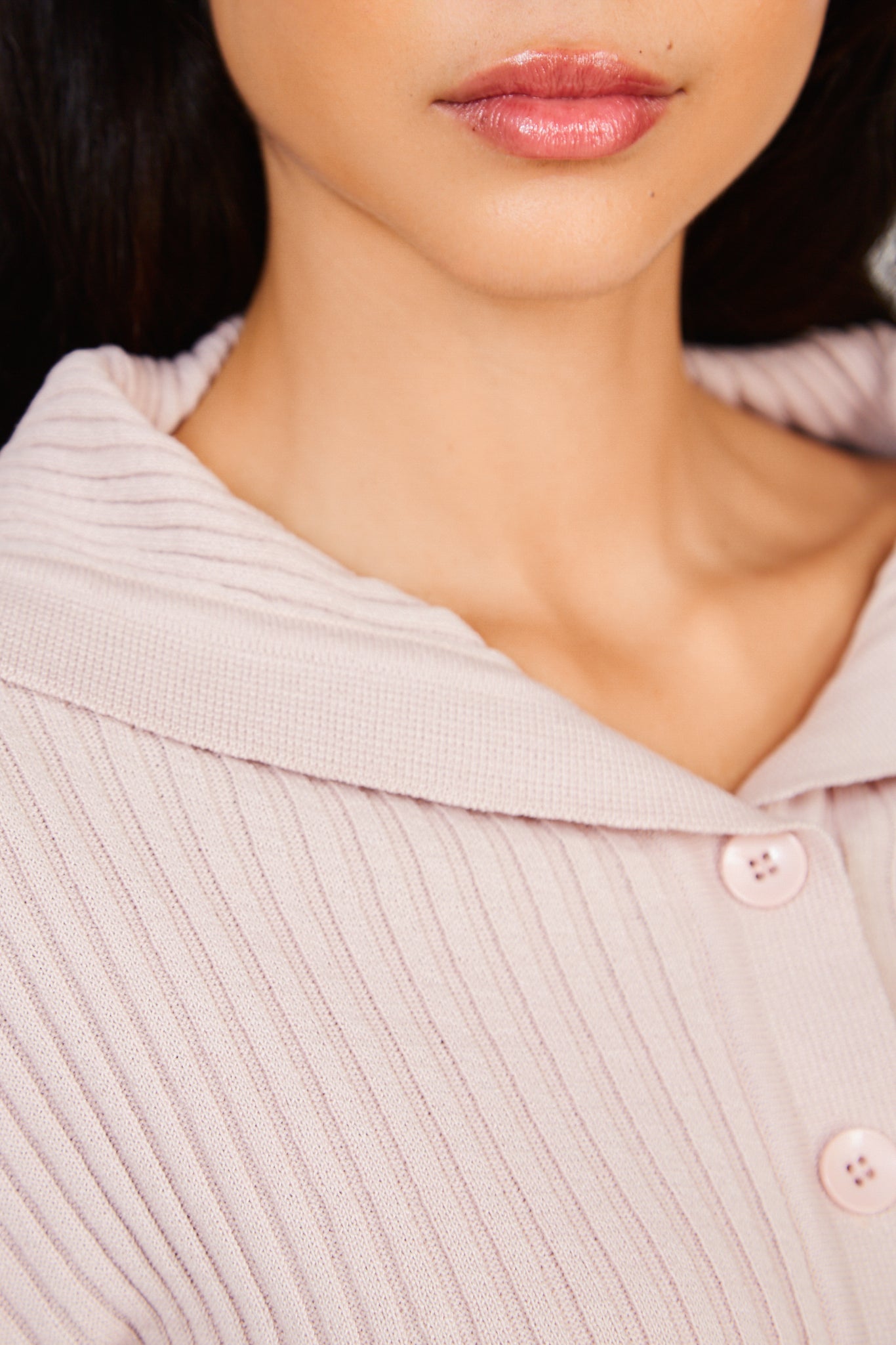 Pink ribbed button front off shoulder jumper_5