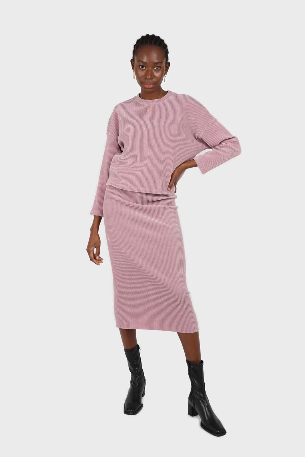 Pink ribbed velvet long sleeved top_3