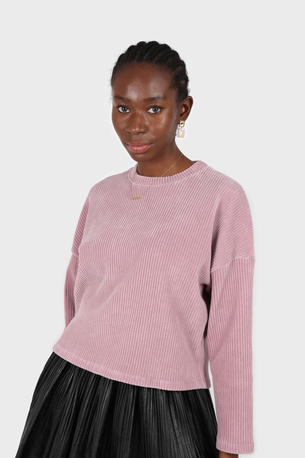 Pink ribbed velvet long sleeved top_4