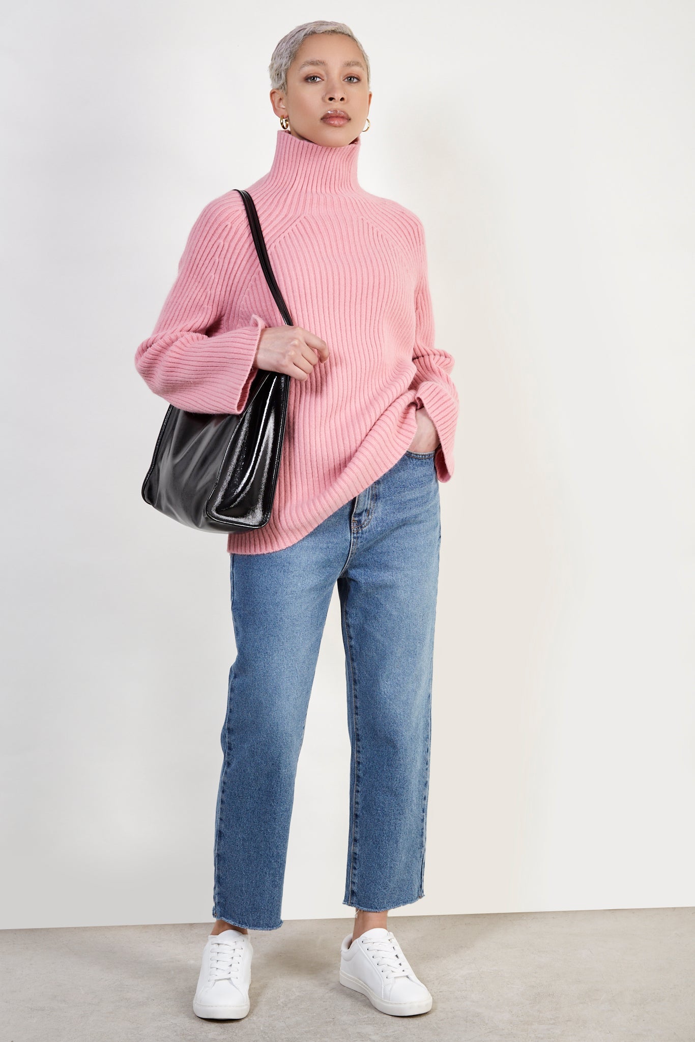 Pink shaped thick rib turtleneck jumper_3