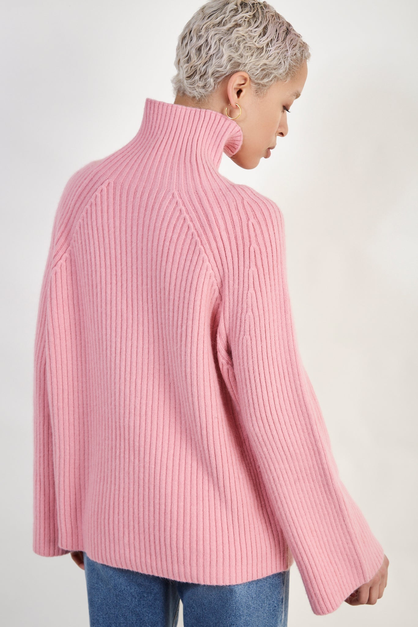 Pink shaped thick rib turtleneck jumper_4