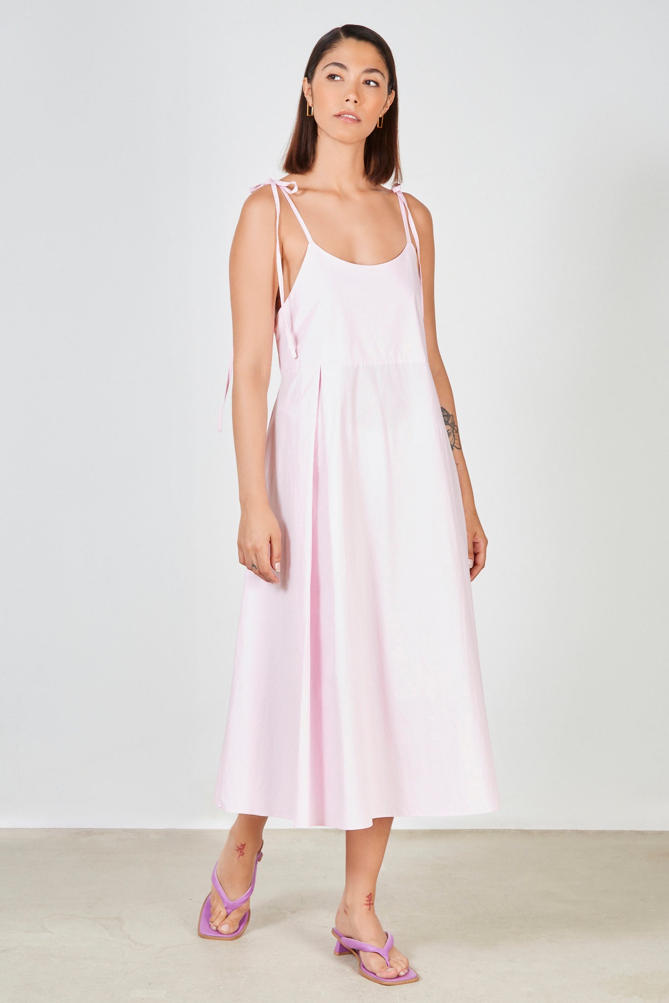 Pink strappy tie back dress_1