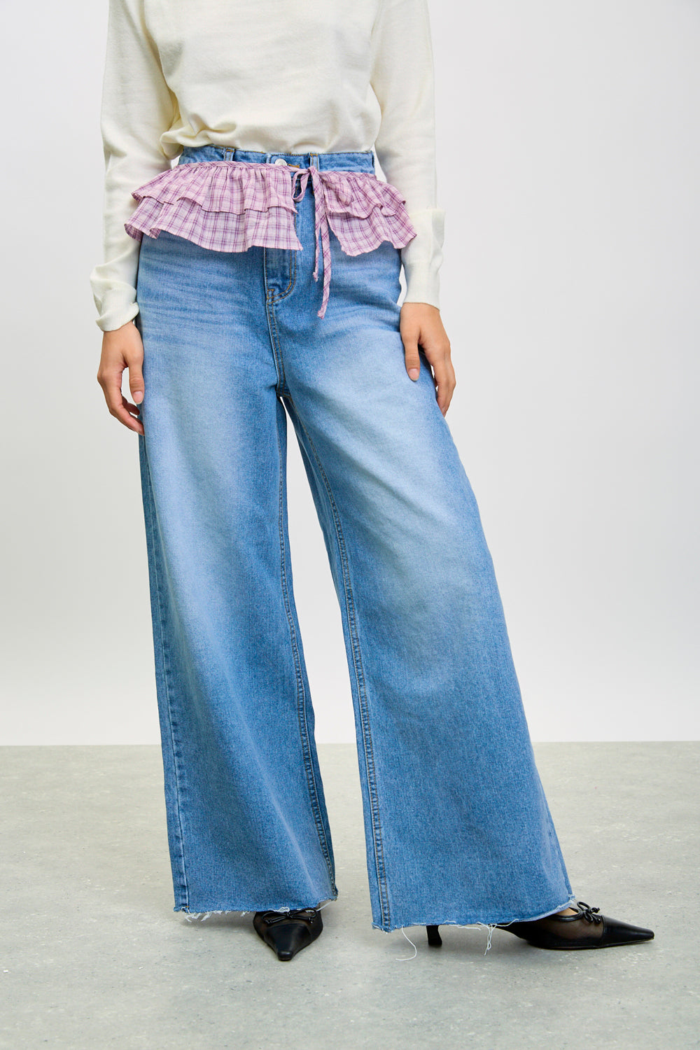 Purple and pink tiny plaid ruffled belt_1