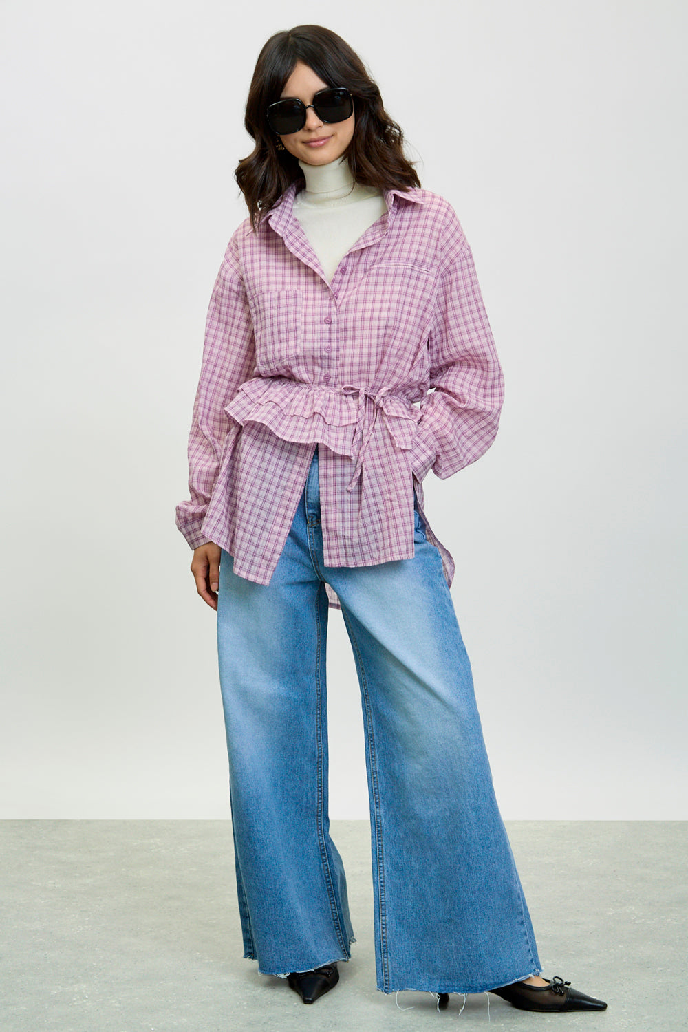 Purple and pink tiny plaid ruffled belt_5