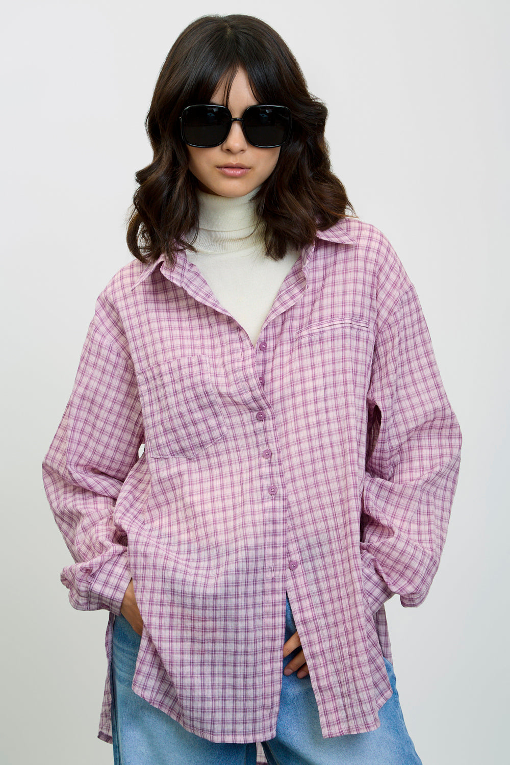 Purple and pink tiny plaid shirt_1