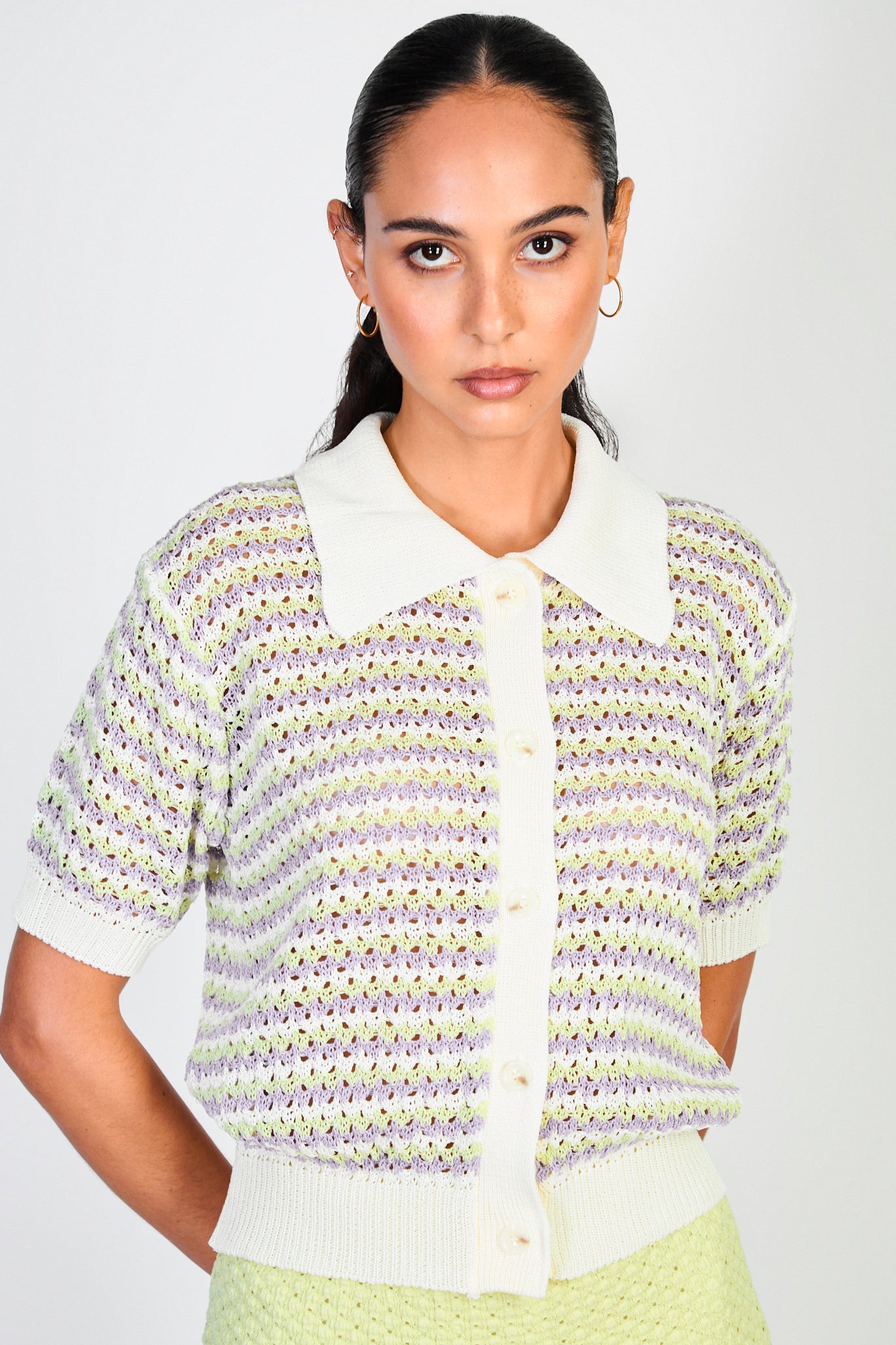 Purple and white knit short sleeved polo_1