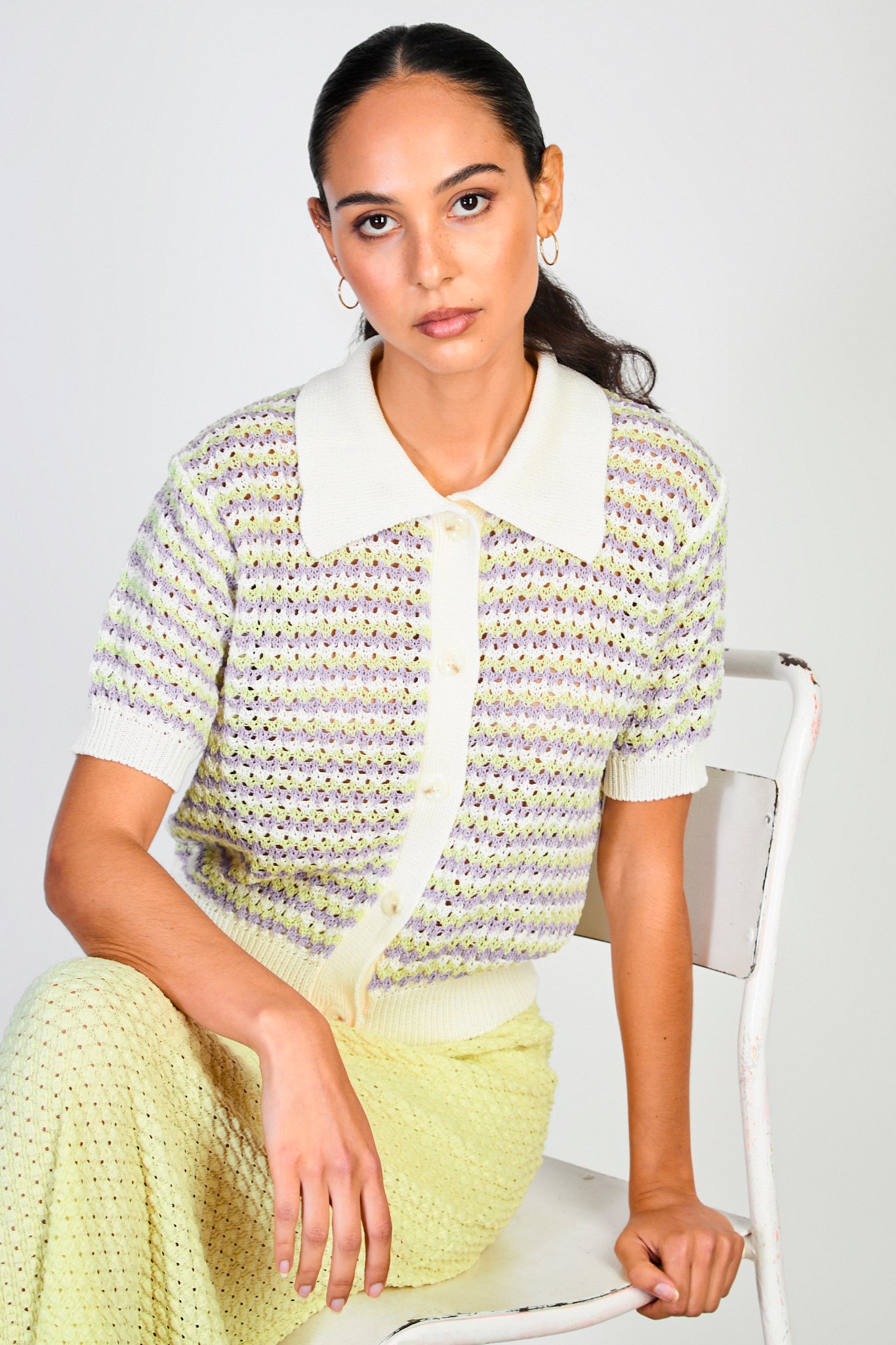 Purple and white knit short sleeved polo_5