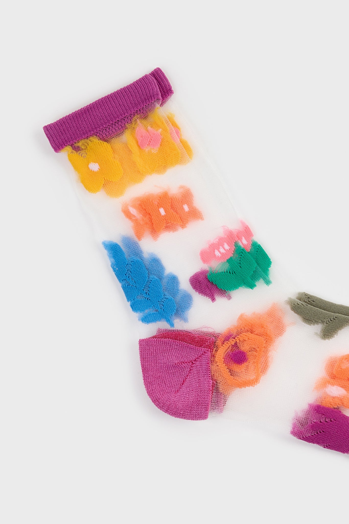 Purple bright multicolour sheer floral socks_2