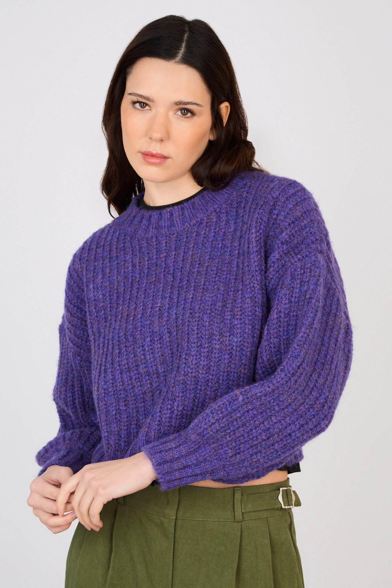 Purple flecked chunky knit cropped jumper_1