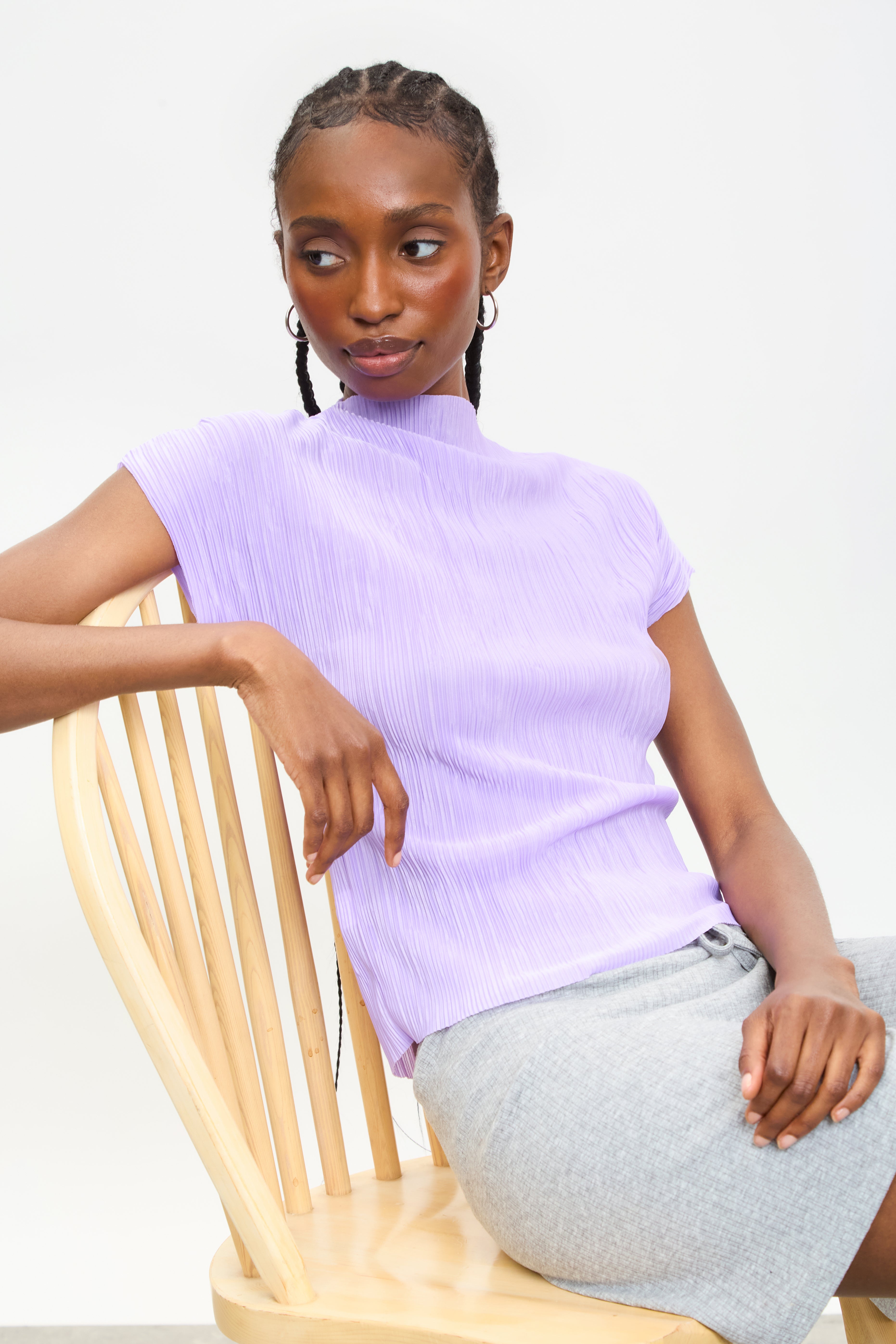 Purple pleat ribbed short sleeved top_5