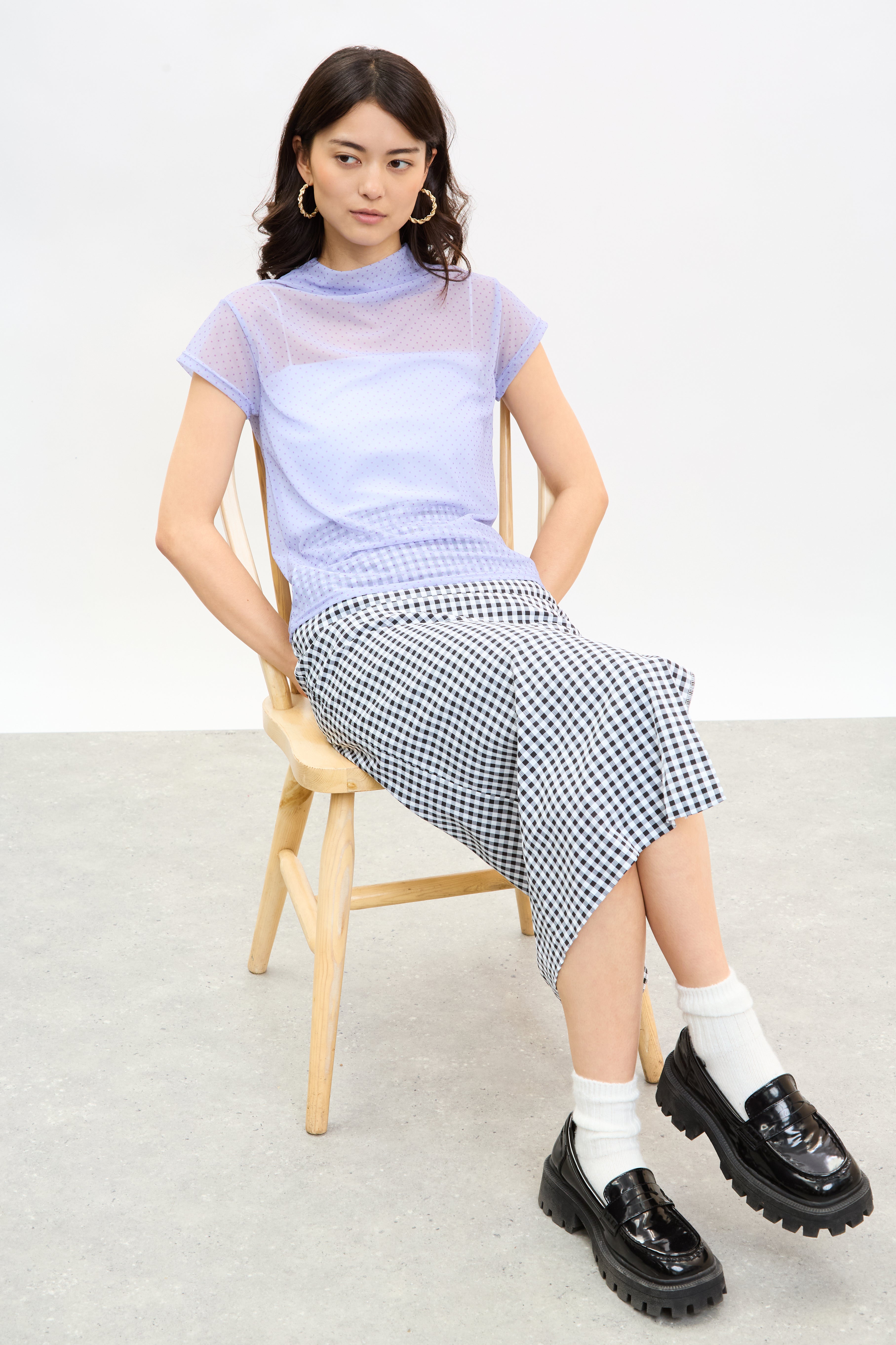 Purple polka dot sheer short sleeve top_3