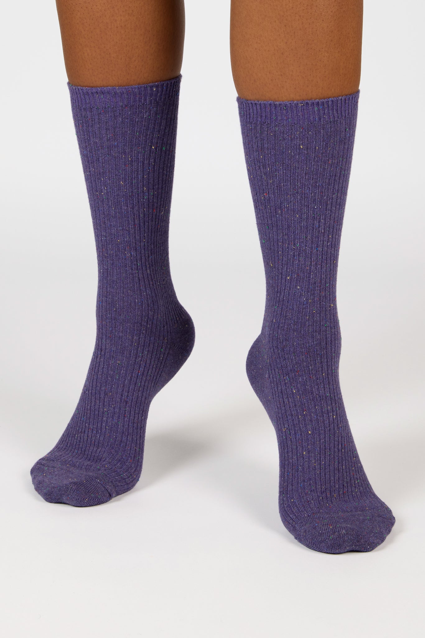 Purple rainbow fleck ribbed socks_4