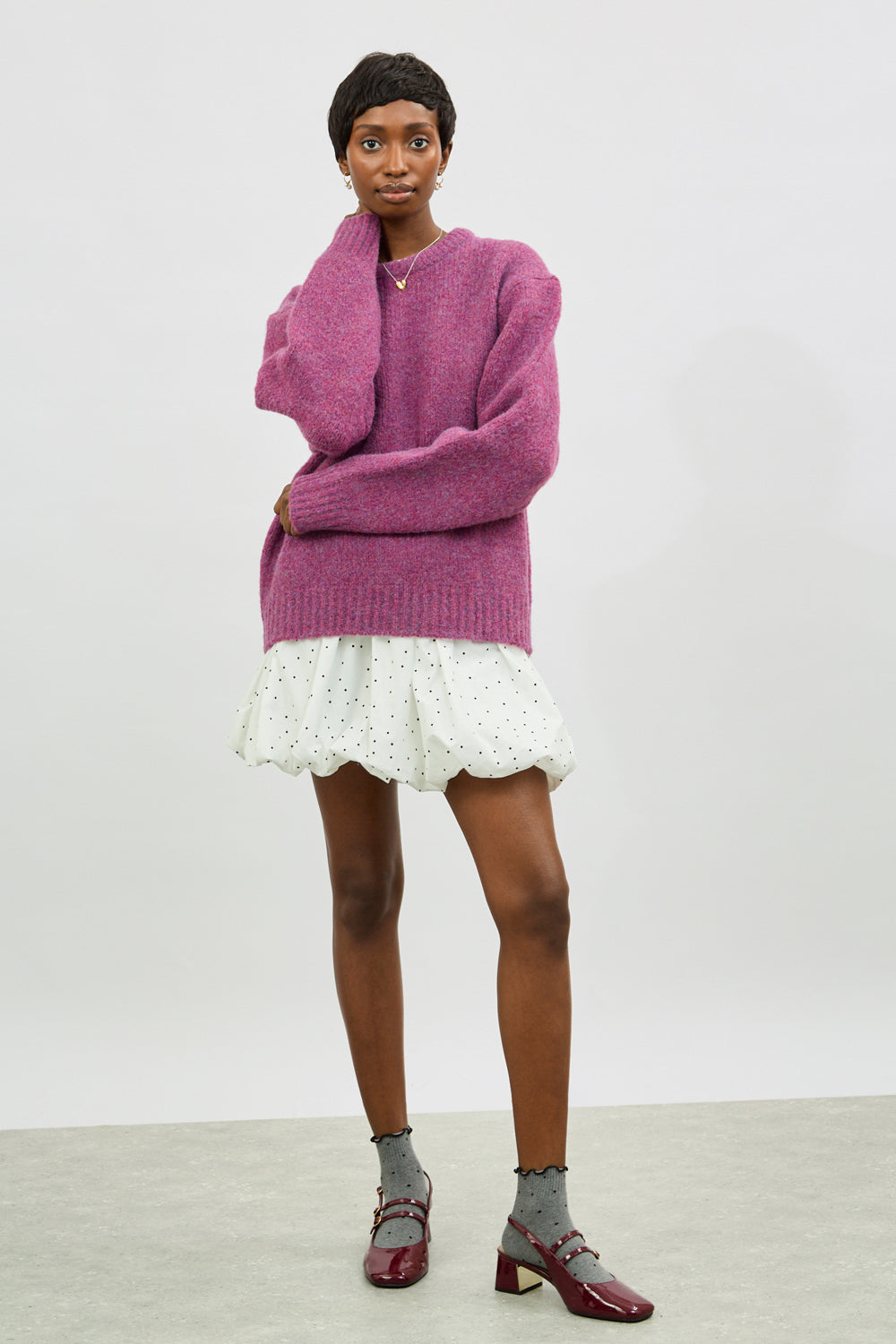 Purple wool blend flecked crew neck jumper_4