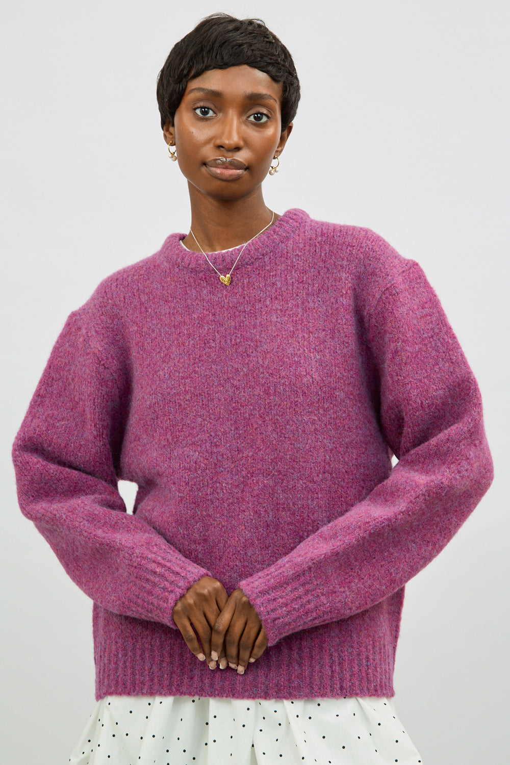 Purple wool blend flecked crew neck jumper_1
