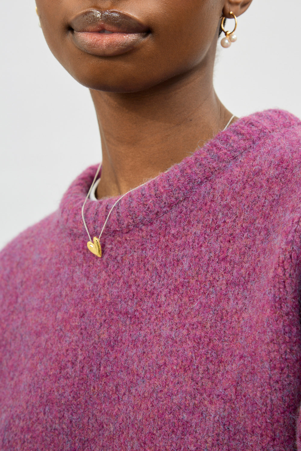 Purple wool blend flecked crew neck jumper_3