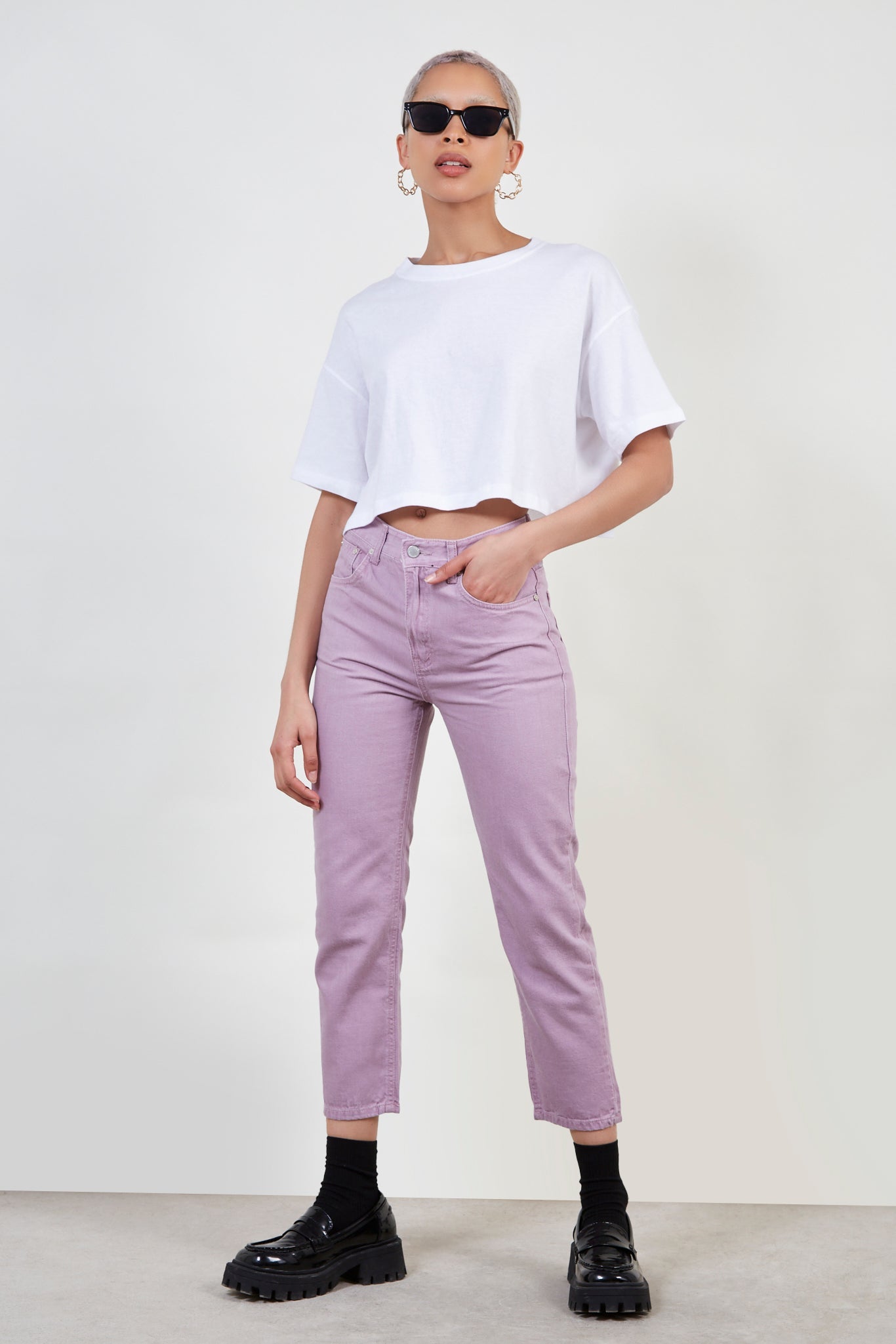 Pale purple recycled cotton blend jeans_5