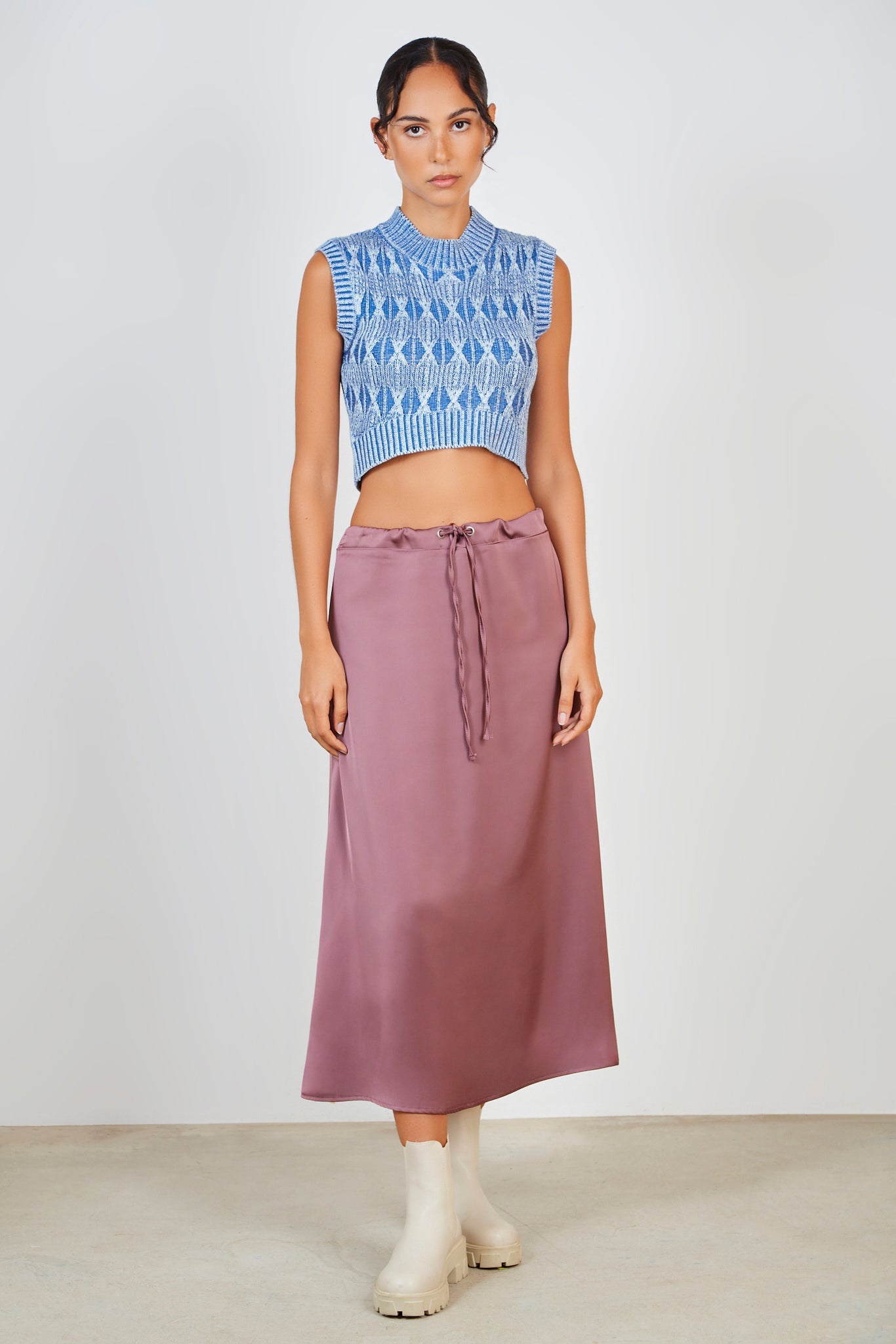 Purple silky tie waist skirt_3