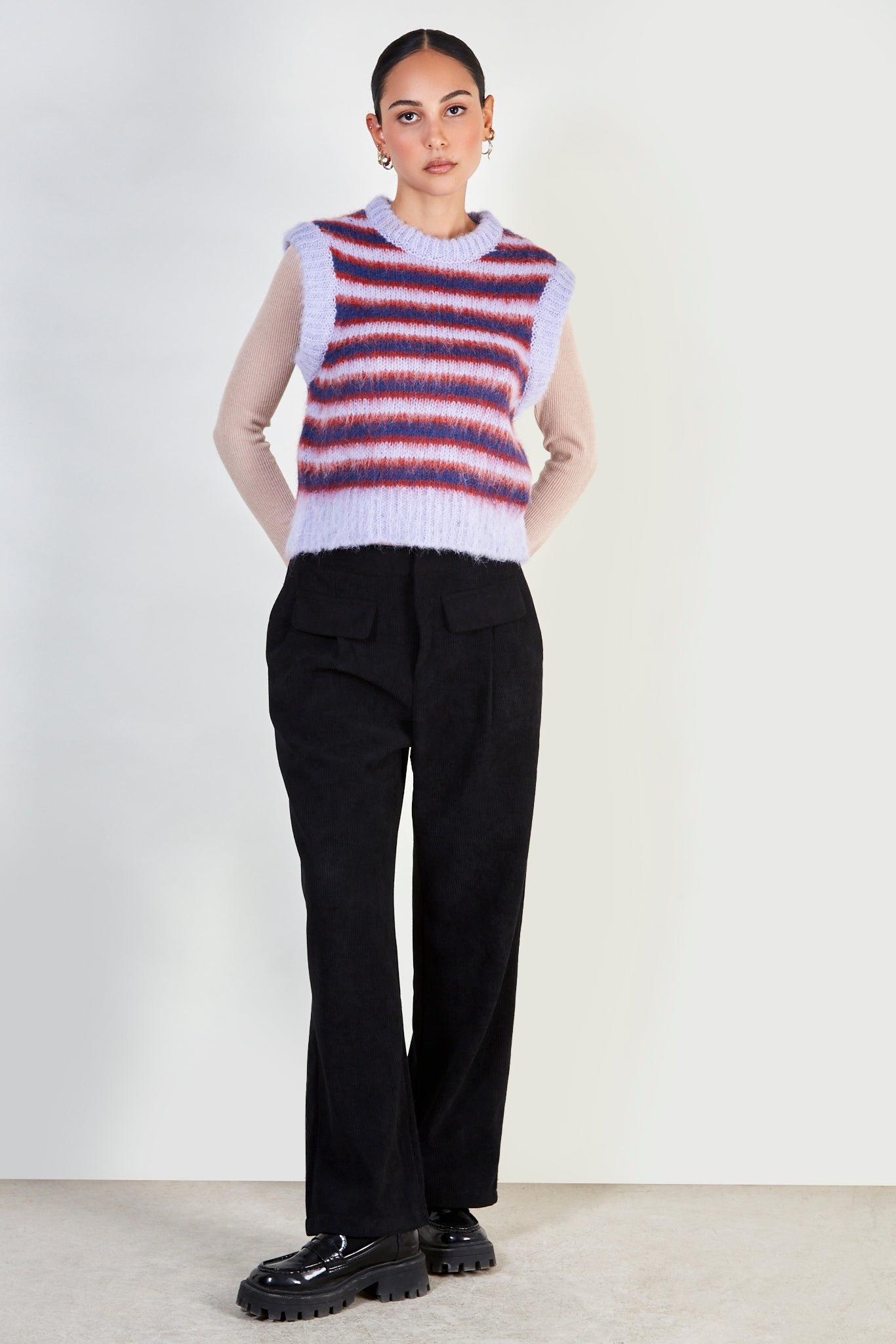 Purple striped wool blend sweater vest_2