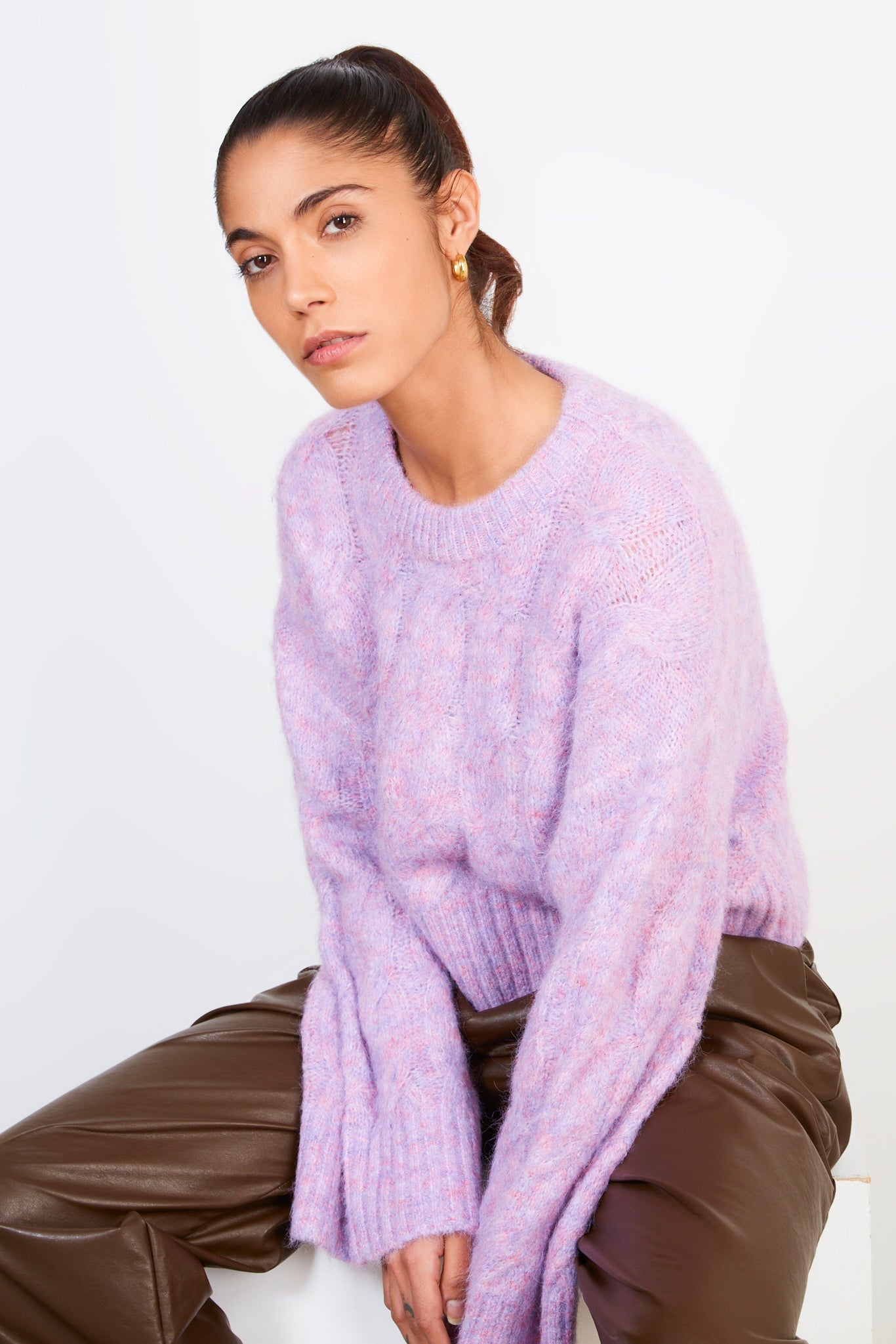 Purple wool blend cableknit jumper_5