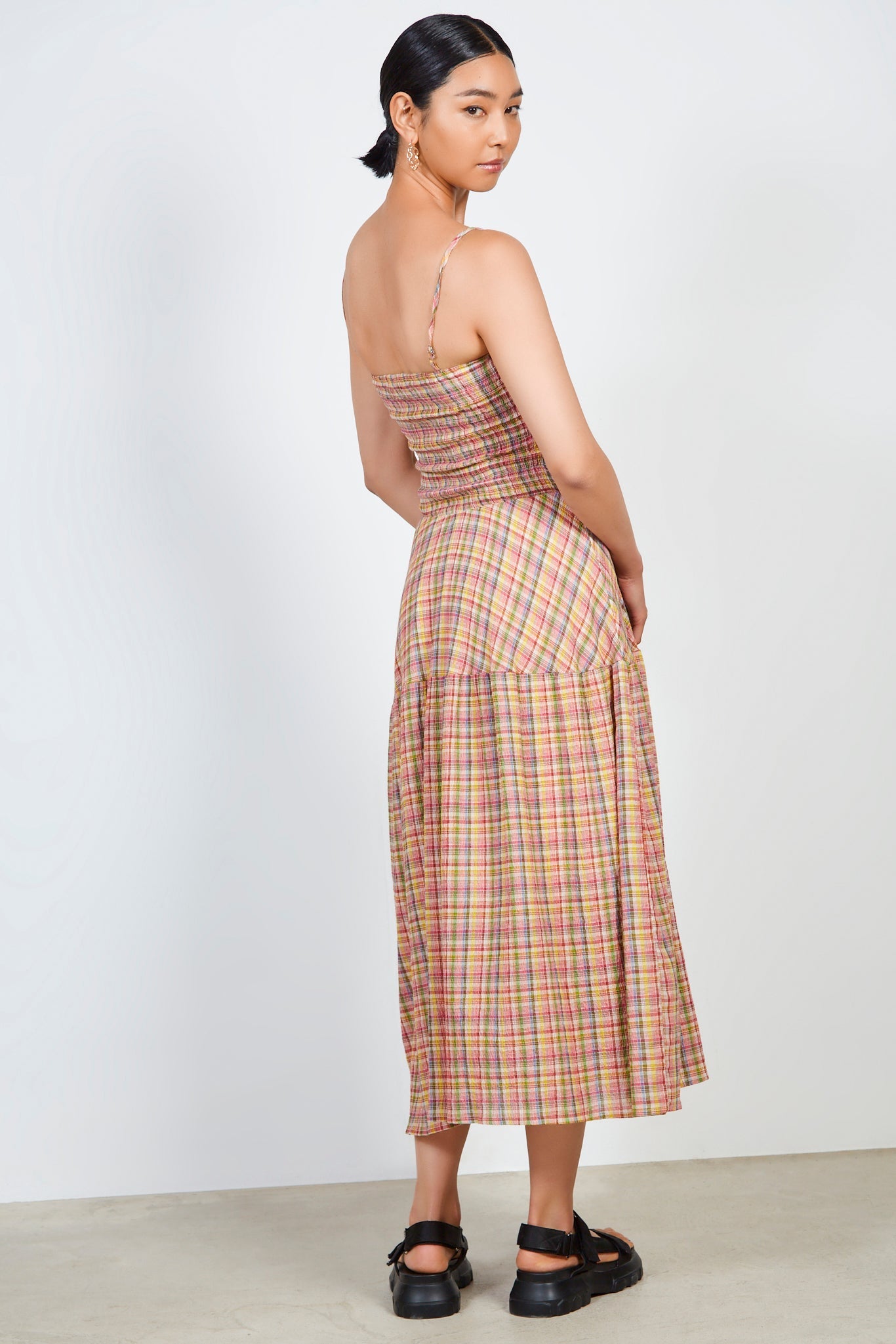 Rainbow check tiered midi dress_2