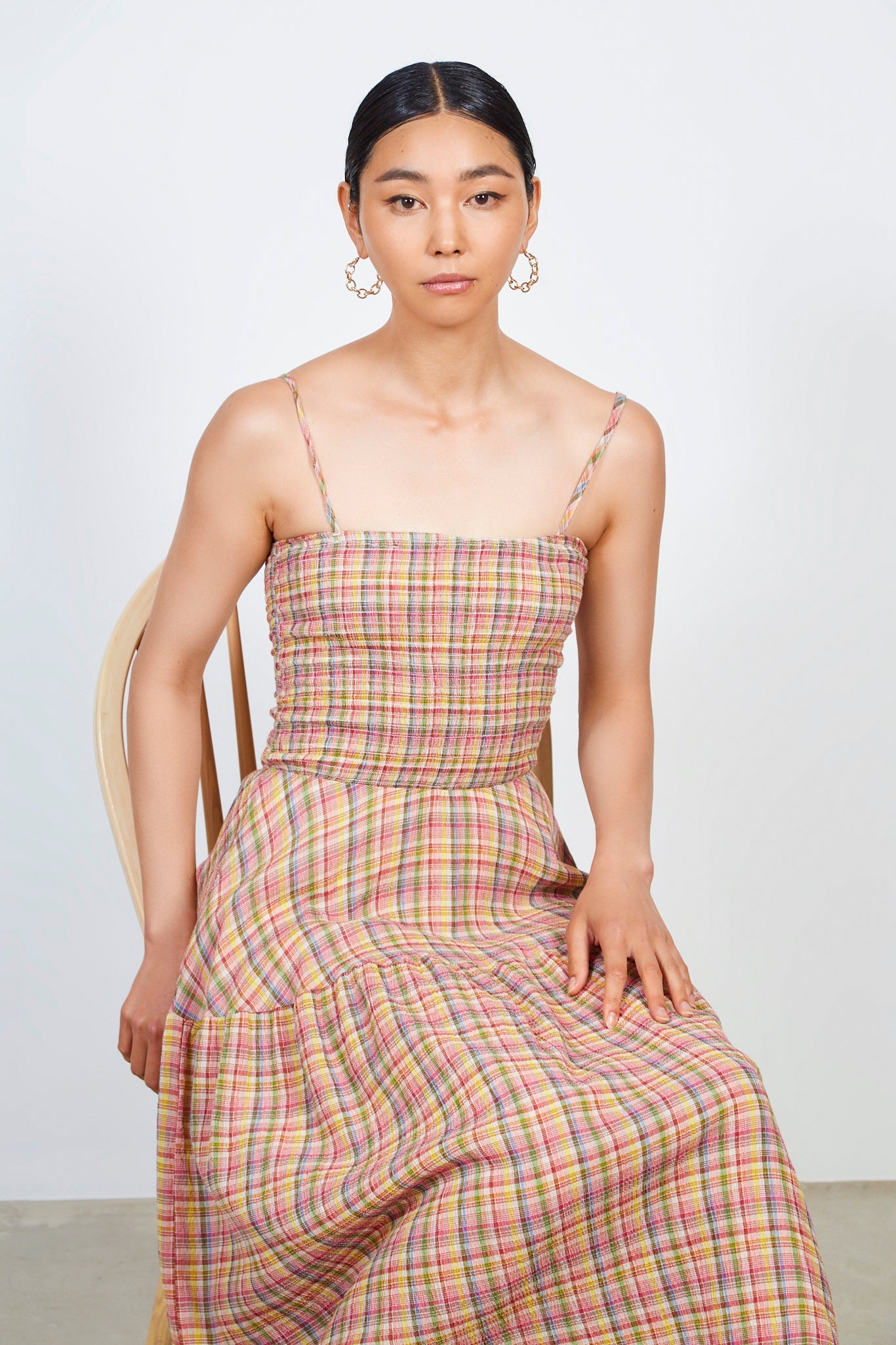 Rainbow check tiered midi dress_5