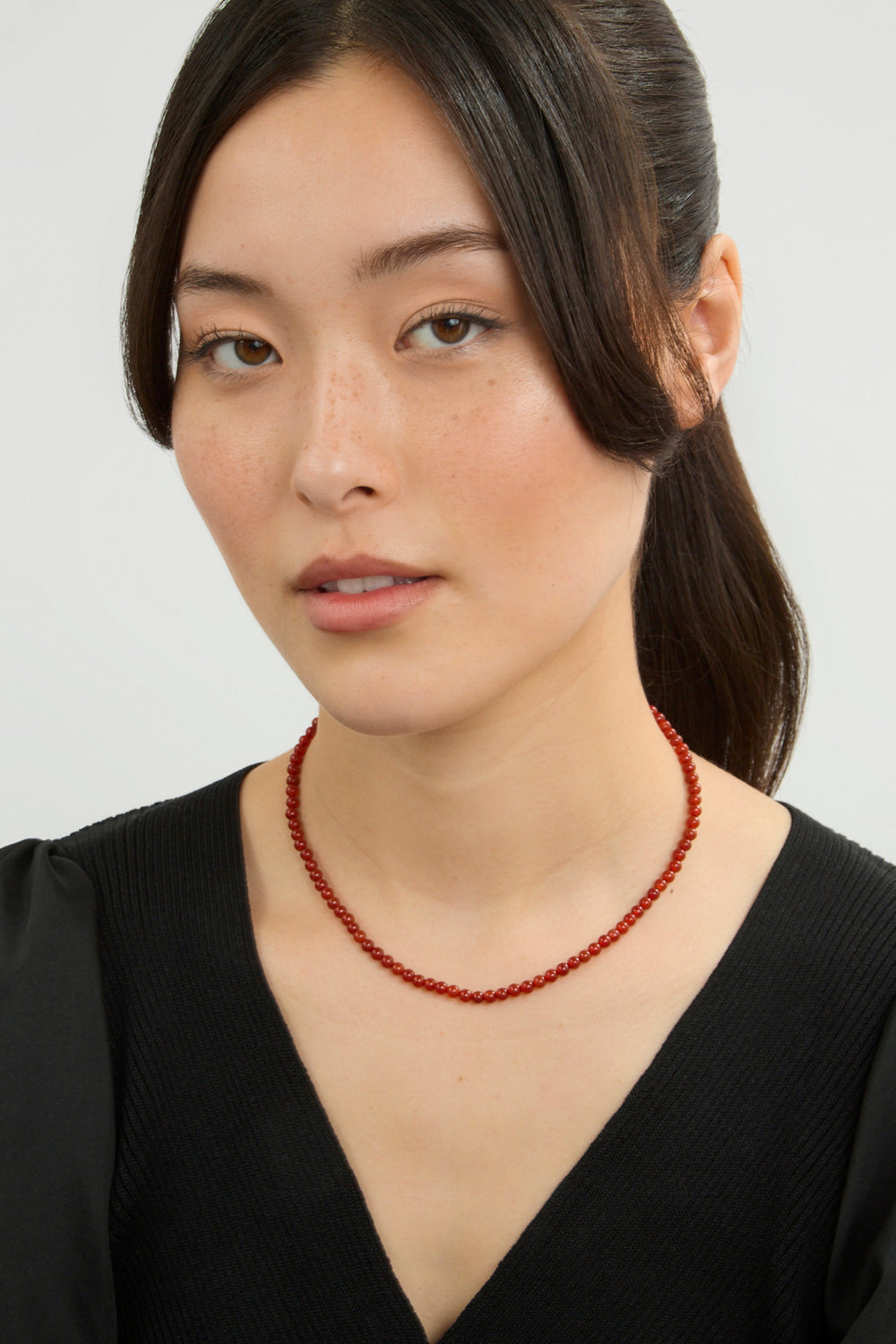 Red 4mm ball beaded necklace_1