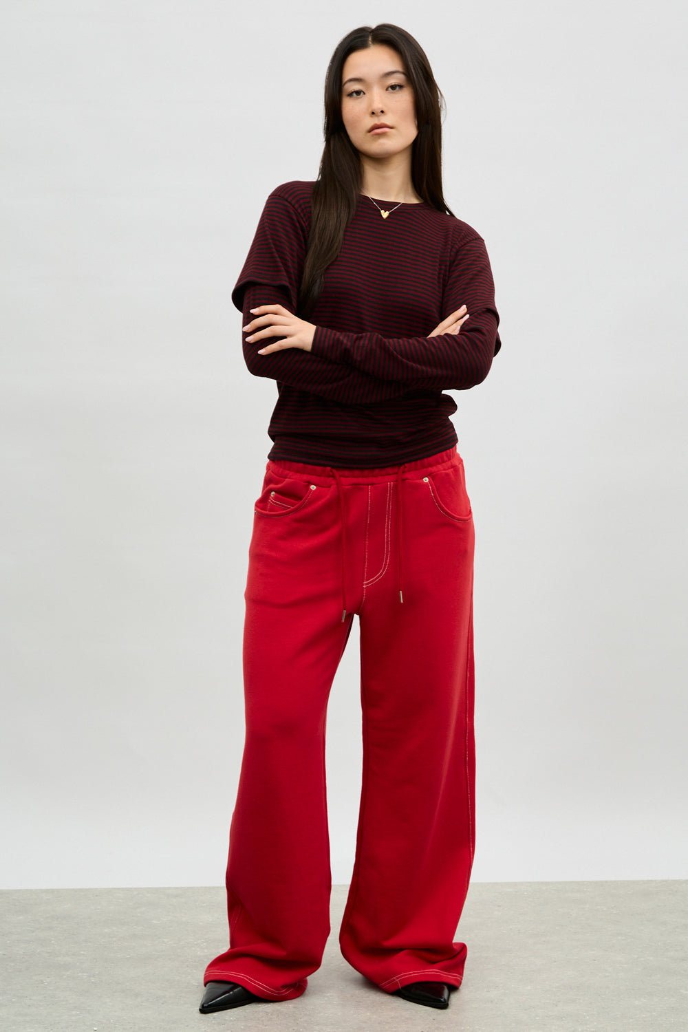 Red and black horizontal striped layered tee_4