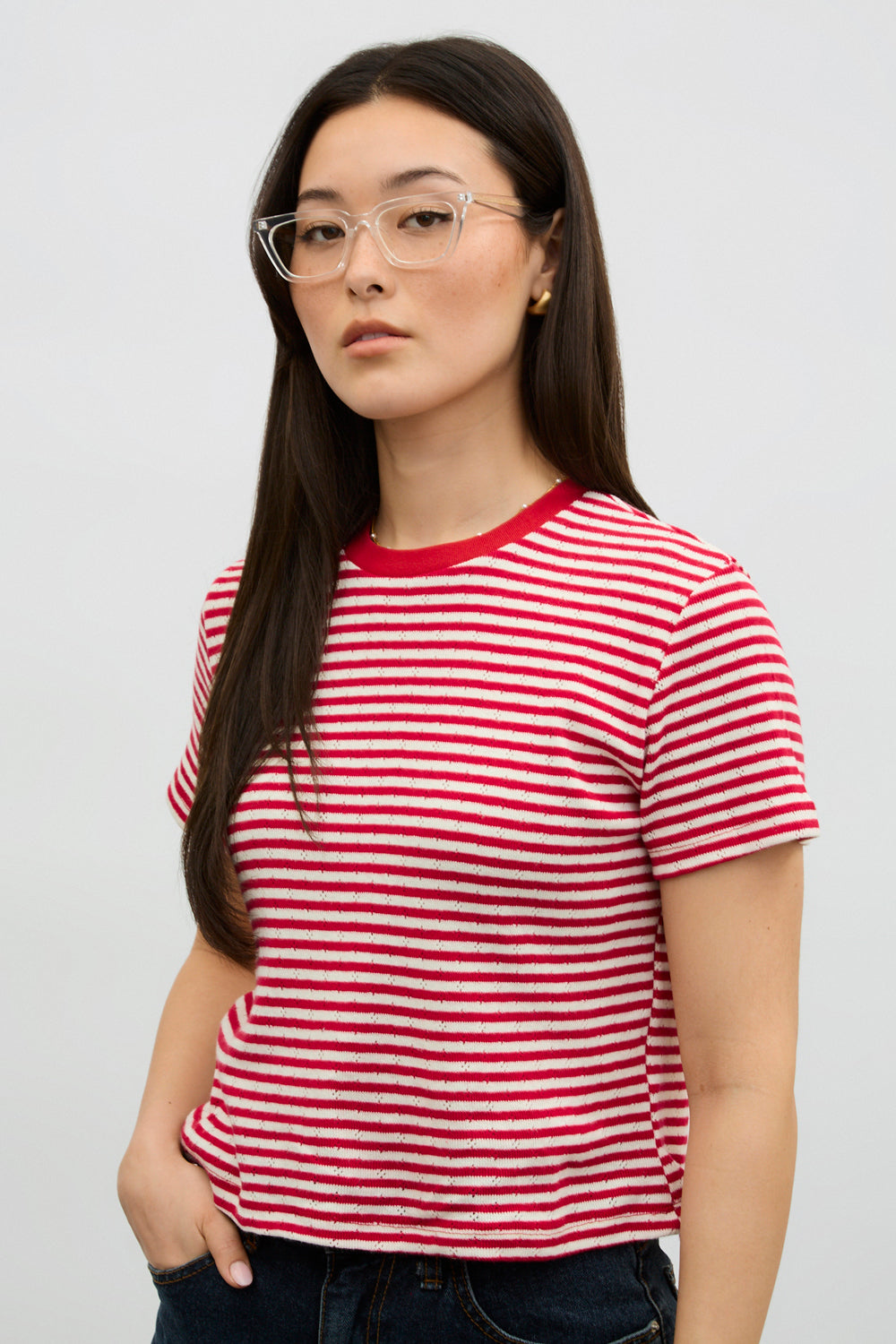 Red and white ditzy striped t-shirt_1